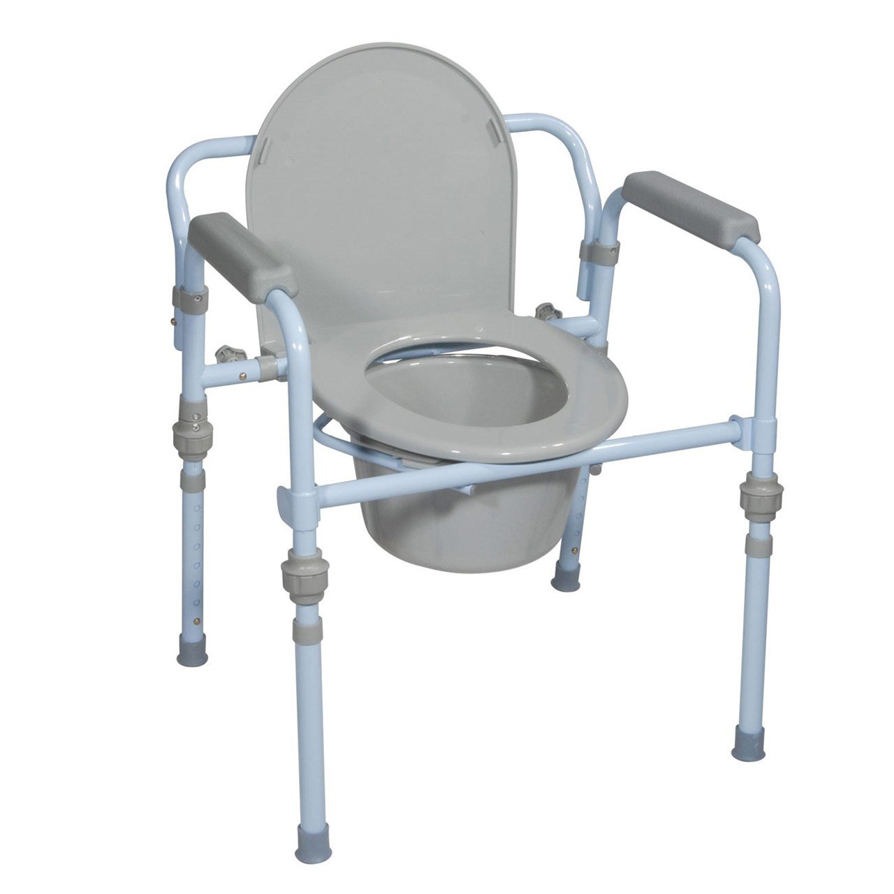 Drive Medical 11148-1 Folding Steel Bedside Commode Chair, Portable Toilet, Supports Individuals Weighing Up To 350 Lbs, with 7.5 Qt. Bucket and 13.5 Inch Seat, Grey