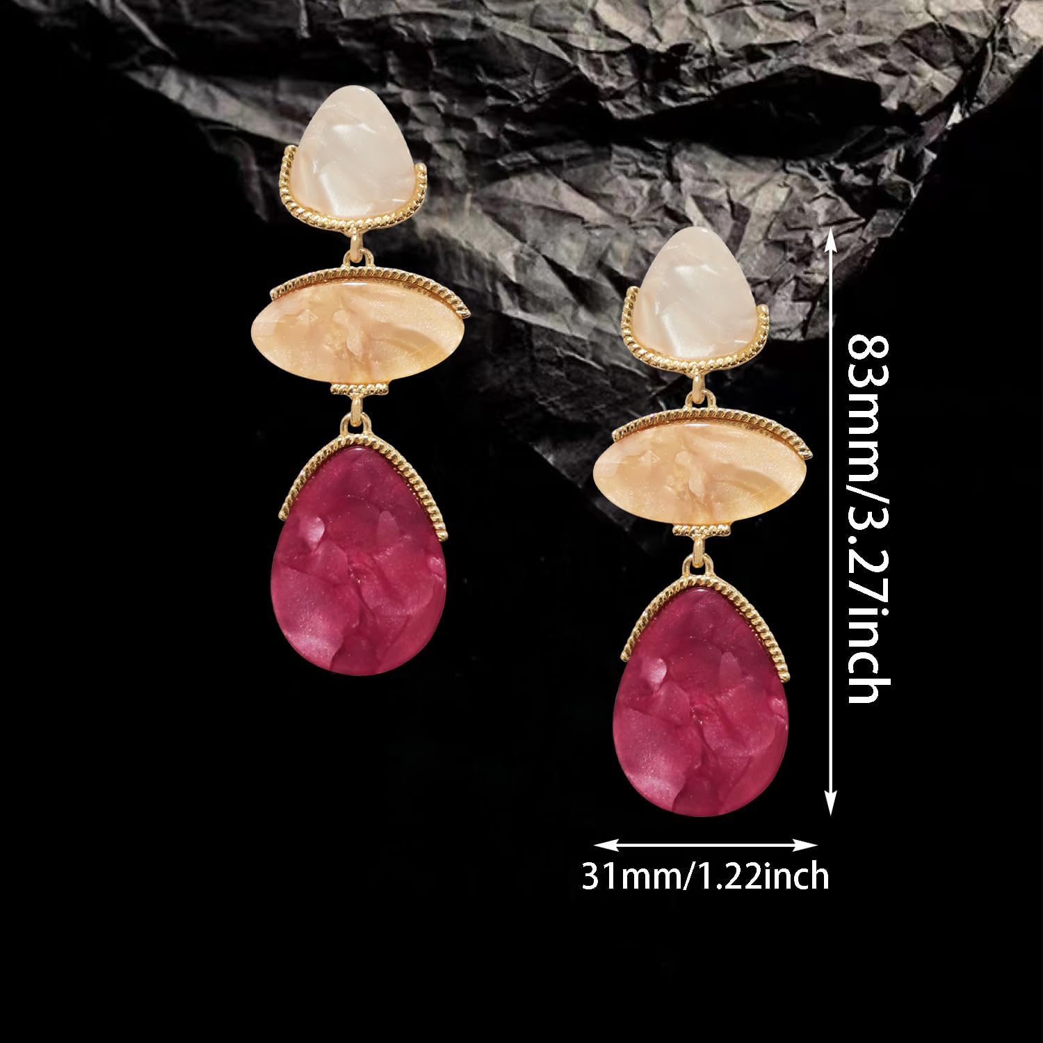 Fashion Rhinestone Shell Drop Dangle Earrings Statement Crystal Geometry Dangling Earrings Rectangle Teardrop Chandelier Earrings for Women Prom Pageant - Image 2