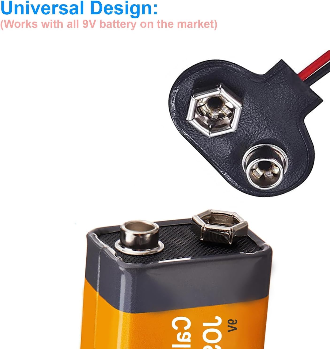 California JOS 2 Pack 9V Battery Clip 9 V Battery Connector with 2.1mm X 5.5mm Male DC Plug for Arduino Electronics, Student Experiment, STEM Project, and Research