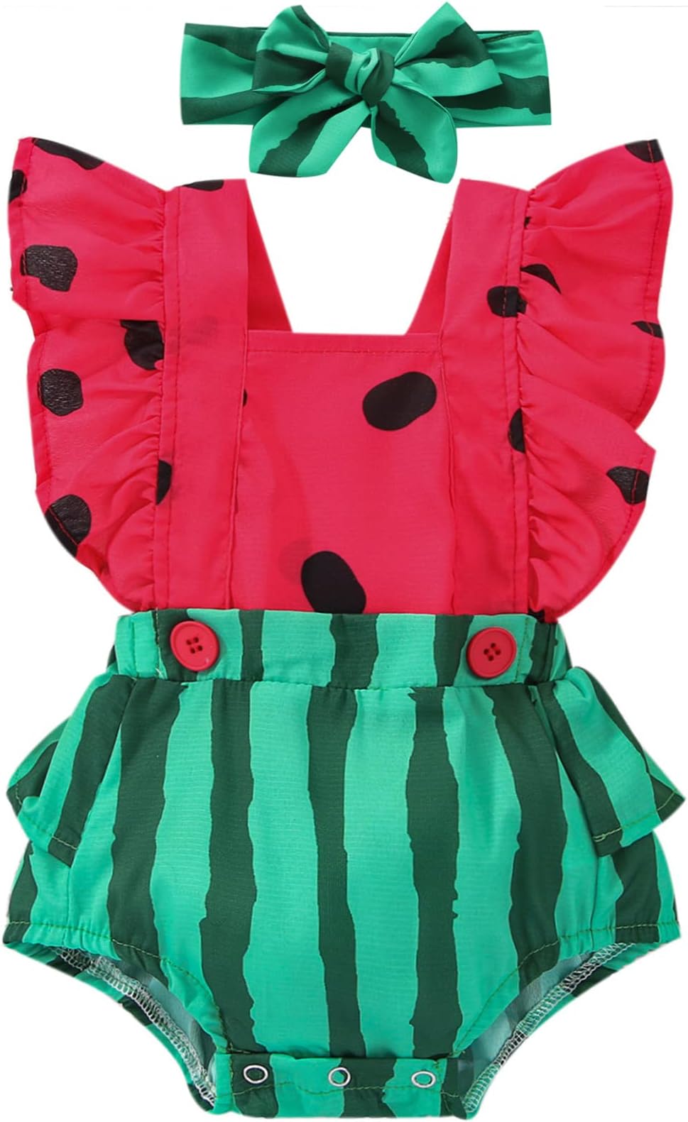 Baby Girl Summer Fruit Rompers Clothes Newborn Outfits Flower Ruffle Sleeveless Romper Overalls