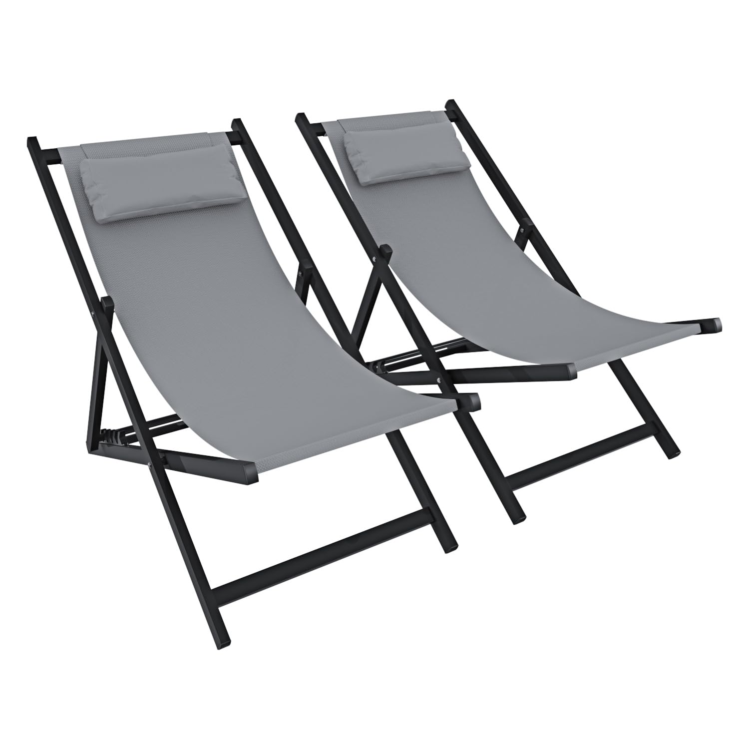 BRICOZONE Set di 2 Sedie Sdraio Leggera Da Giardino Schienale Regolabile Pieghevole Ergonomica Con Cuscino Traspirante Struttura Nera In Alluminio Da Esterno Piscina Mare Portata 160 Kg Grigio