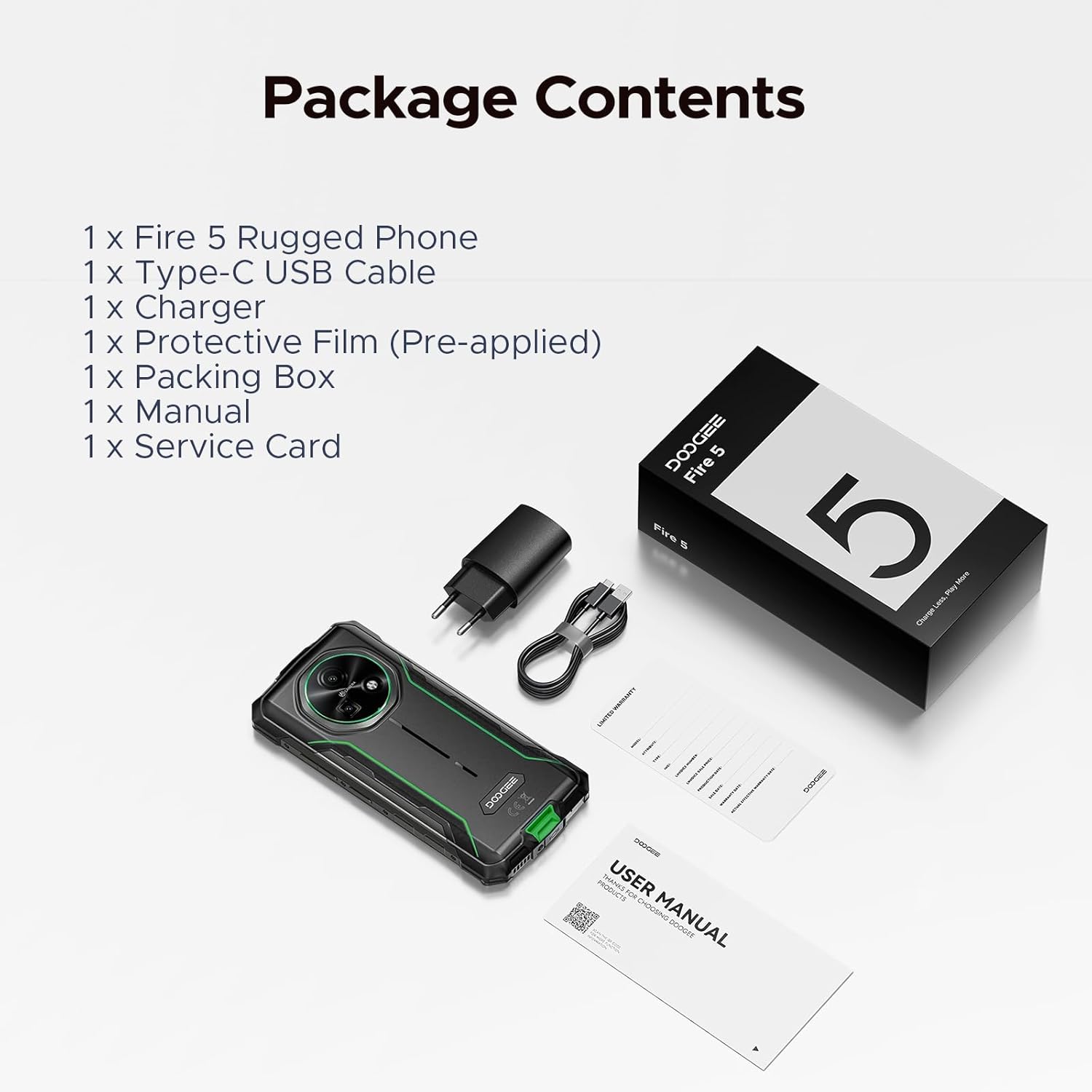 Contents of the DOOGEE Fire 5 retail box