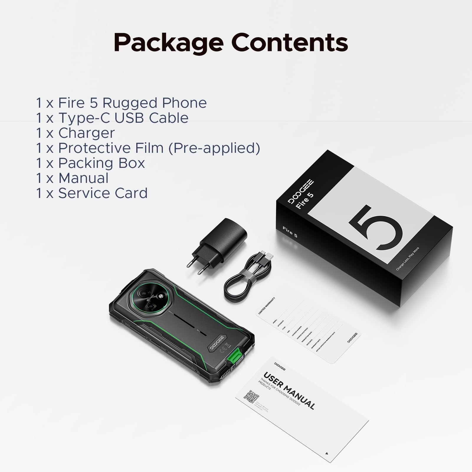 DOOGEE Fire 5 Rugged Phone Unlocked, 13000mAh Android 15 Dual Sim, 6.6" HD+90Hz Waterproof Phone 12GB+64GB, 2TB Expand, NFC, Face ID, OTG, Reverse Charging Rugged Smartphone for Outdoor Work