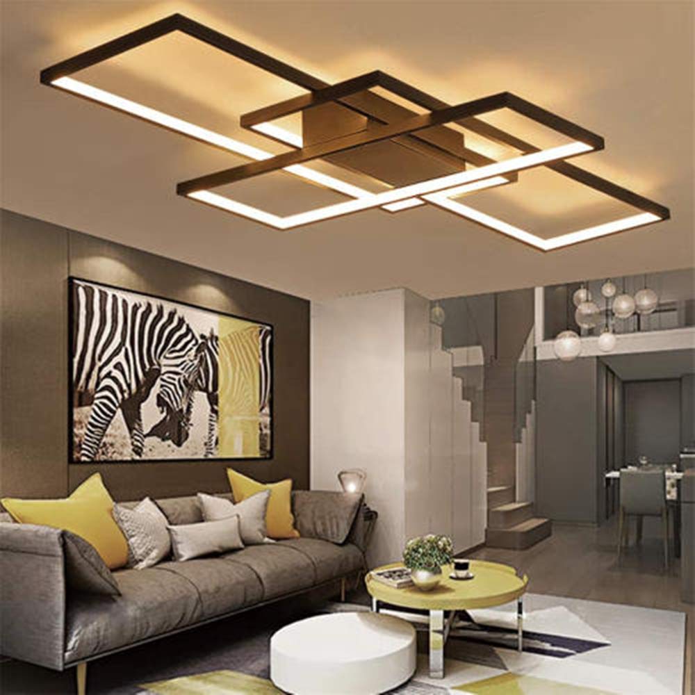 LED dimmable Ceiling Light, 98W,with Remote Control,8330lm,Modern Creative Metal Acrylic Design,Living Room Bedroom Decoration Chandelier,Black, 110 * 65 * 9CM