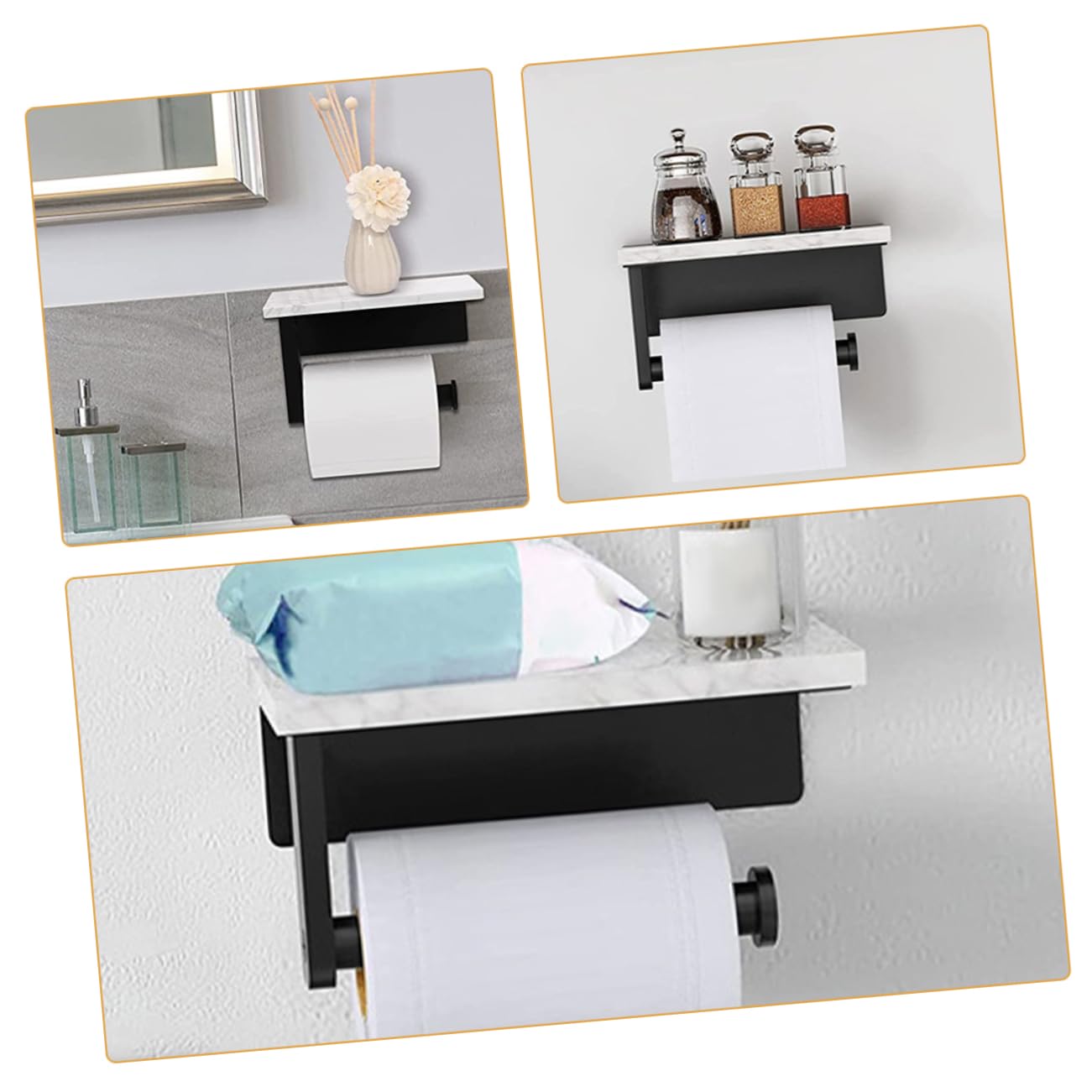 Portarotolo da Parete in Acciaio Inox e Marmo Bianco | Montaggio a Vite Viti Incluse, Adatto a Bagno e Cucina, Supporto per Pezzi e Oggetti