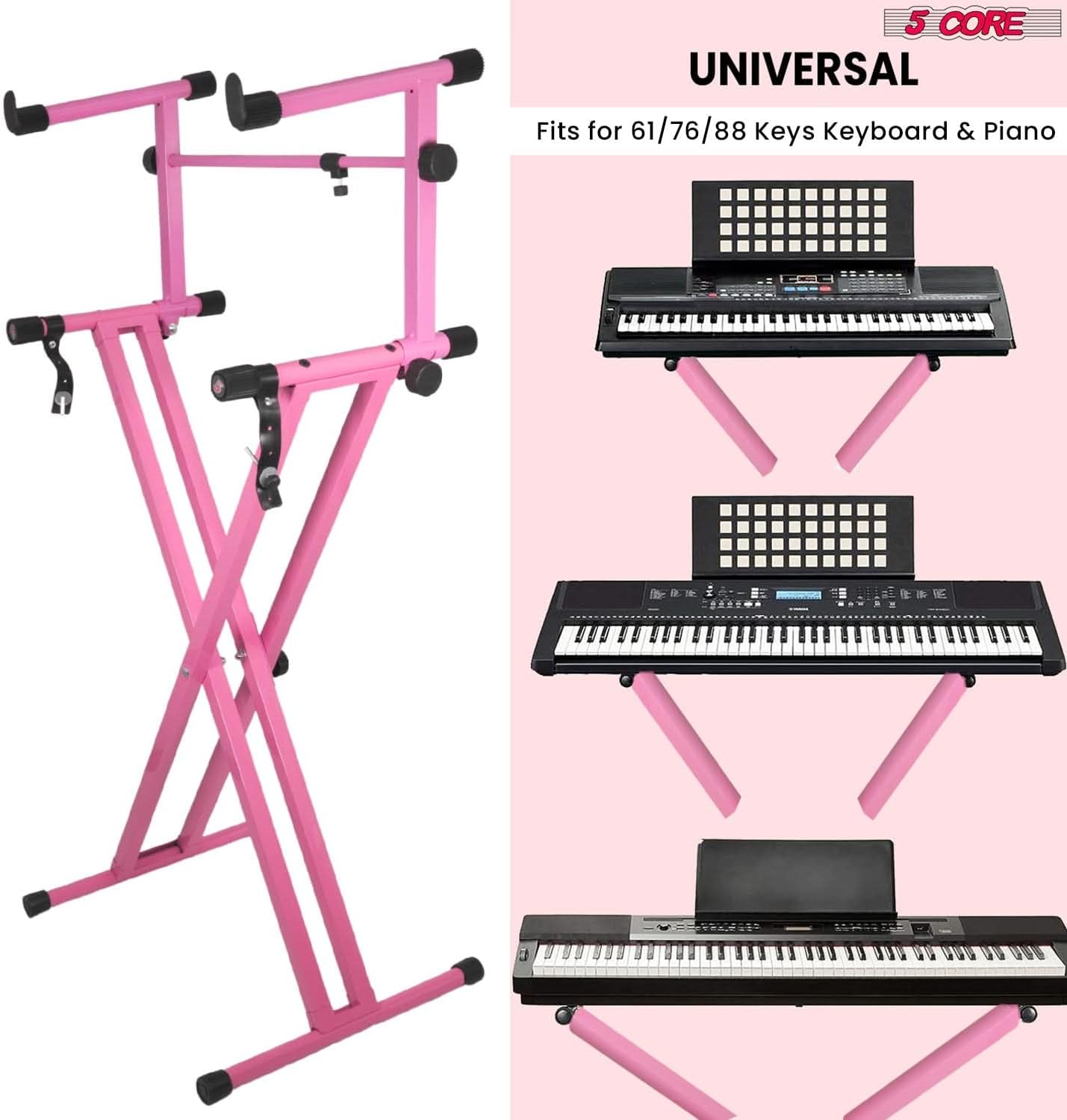 5 CORE 2 Tier Keyboard Stand Combo Heavy-Duty Adjustable Piano Stand with Extension Arm Dual Tier Setup for Digital Pianos Synthesizers & Keyboards No