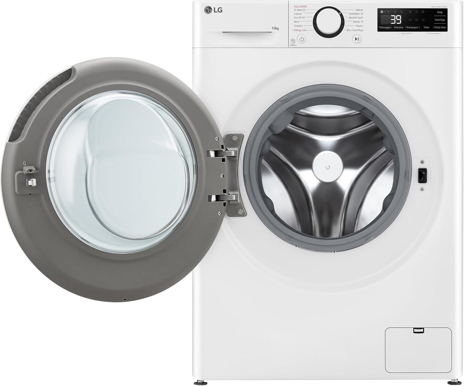 LG AI DD F4WR6010AGW Lavatrice 10 kg Serie R5, Carica Frontale, Classe A-10%, 1400 giri, TurboWash 360, Lavaggio a vapore, Motore Direct Drive, Smart Diagnosis, Libera installazione, Bianca