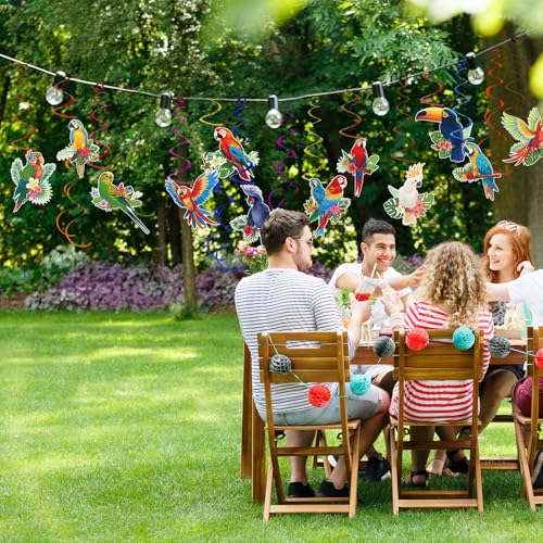 Image of 58 Pcs Tropical Birds Hawaiian Hanging Swirl, Tropical Toucan Parrot Party Foil Ceiling Hawaiian Rainforest Birds Decor for Summer Beach Pool Tiki Wedding Birthday Party Supplies