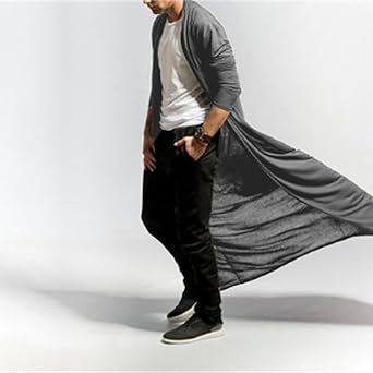 Long Coat For Men Solid Thin Trench Coats Open‑Front Draped Cardigan