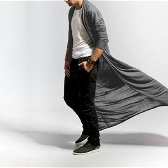 Long Coat For Men Solid Thin Trench Coats Open‑Front Draped Cardigan