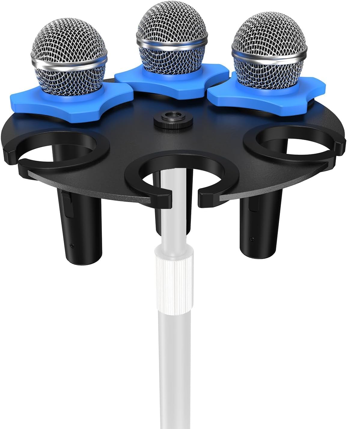 Etour 6-Slot Multi Microphone Holder for Mic Stand Alloy Base & Anti-Roll Rings, Compatible with 5/8"