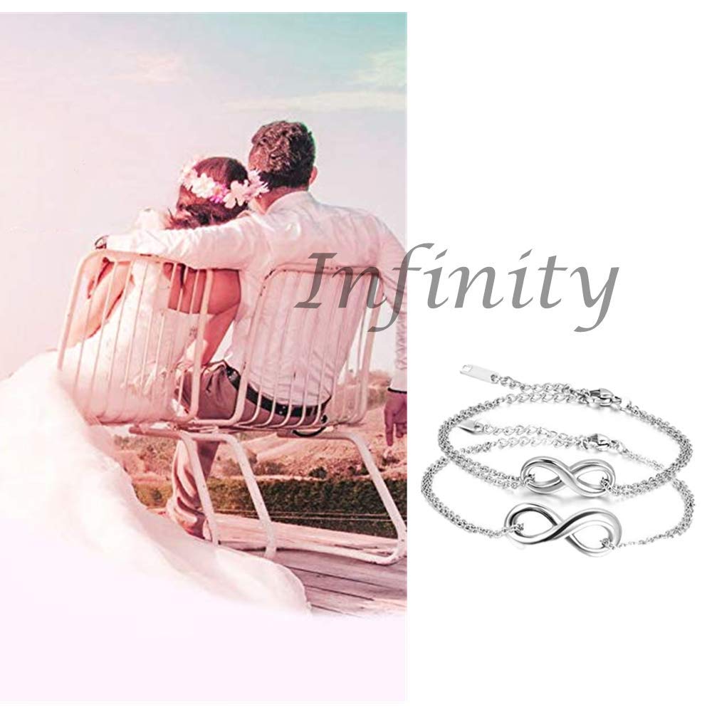 Flongo Pulseras de Parejas, Pulseras Hombre Mujer Brazaletes Infinitos, Pulseras Hombre Mujer Plata Infinito Personajes Símbolo, Acero Inoxidable