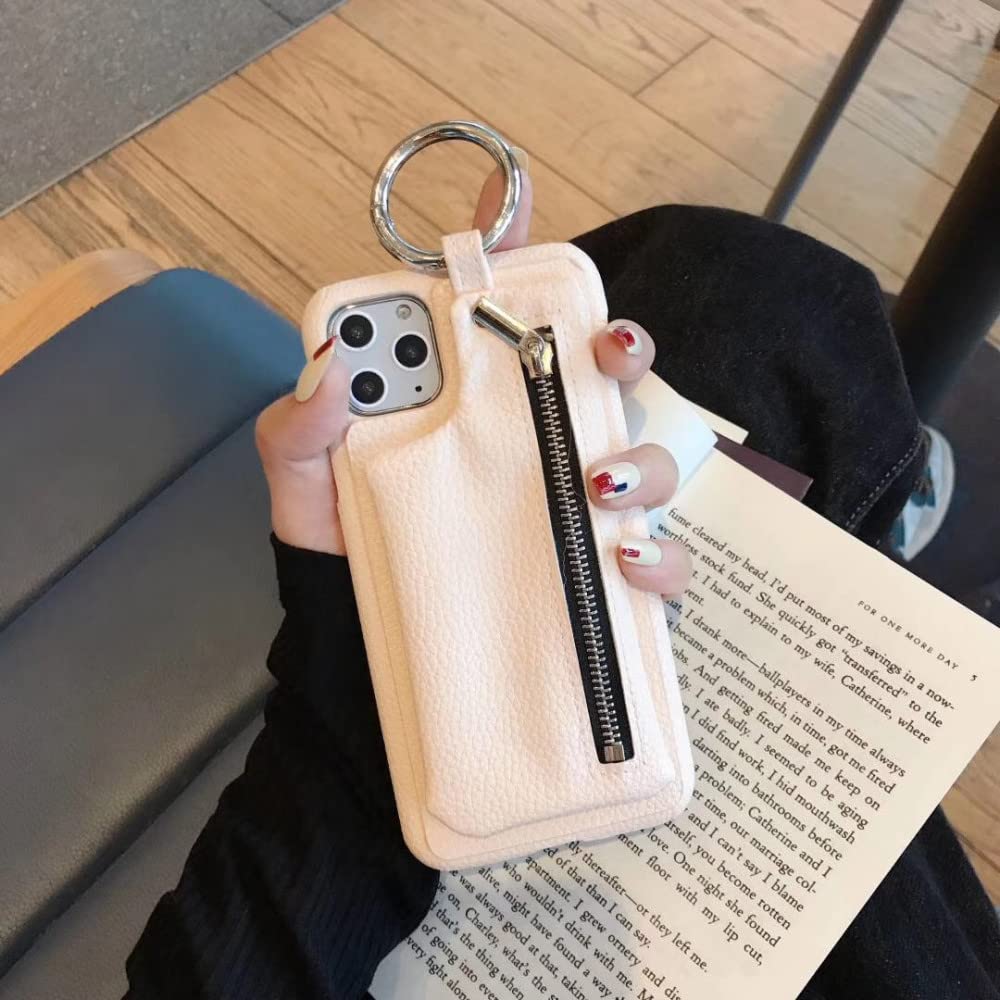Étui portefeuille en cuir rose iPhone 7 8 avec coque PC rigide