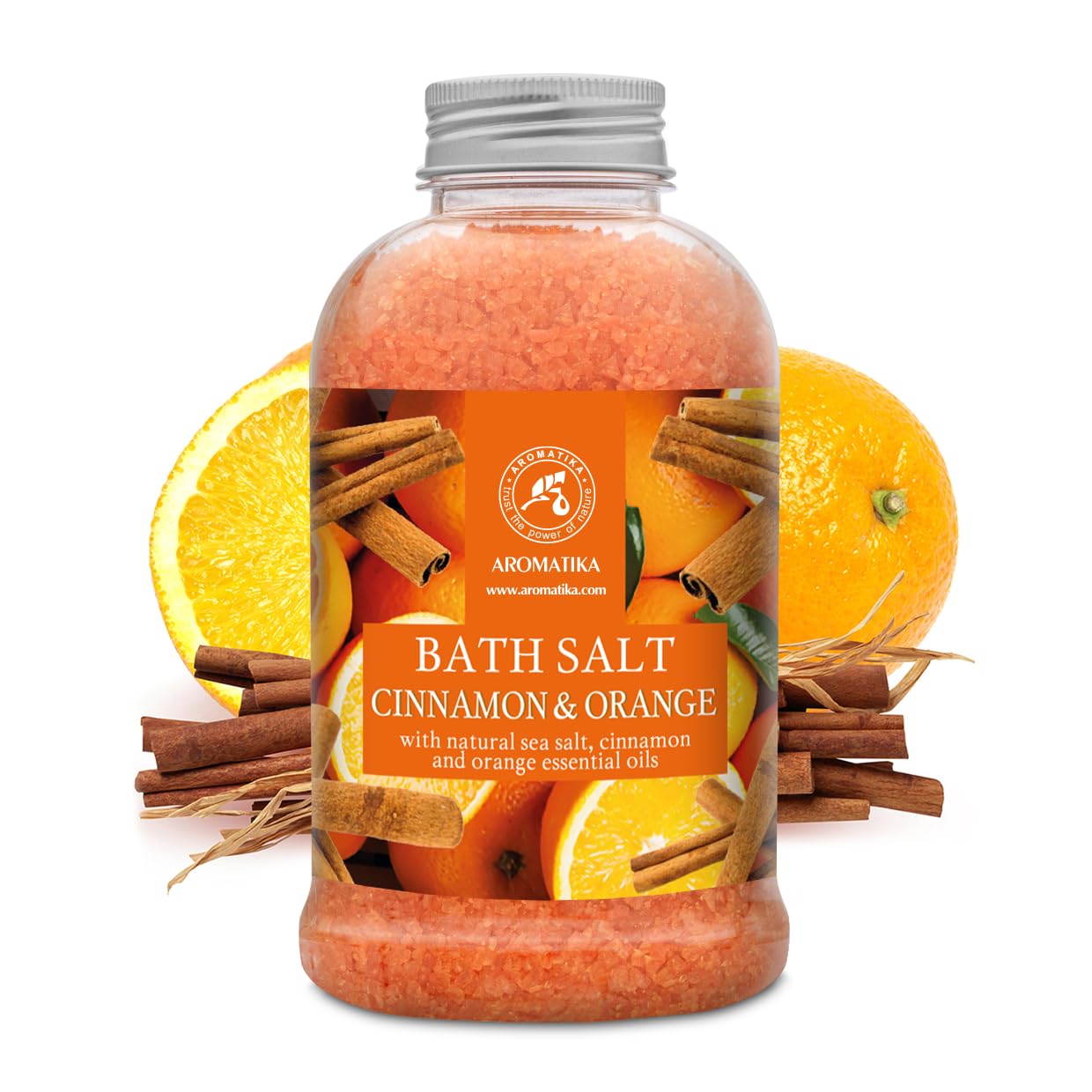 Sel de Bain Cannelle-Orange 600g - Huile Essentielle de Orange et Cannelle Naturel - Soin du Corps - Bain Relaxant - Beauté - Aromathérapie