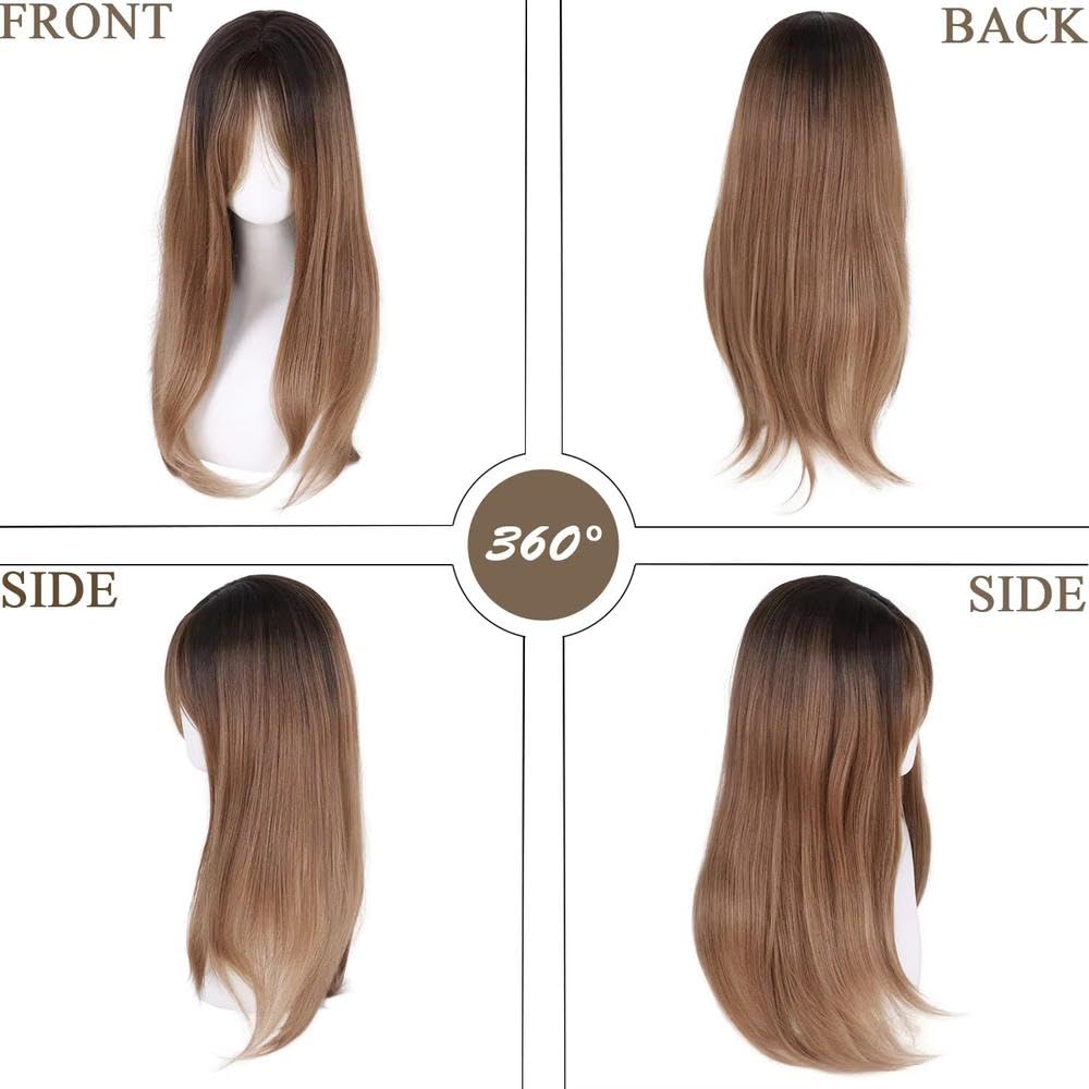 Haarpflege Perücken 66 Cm Lang Glatt Braun Ombré-Stil Mit Pony Hitzebeständige Perücke Für Frauen Mottoparty Täglichen Gebrauch