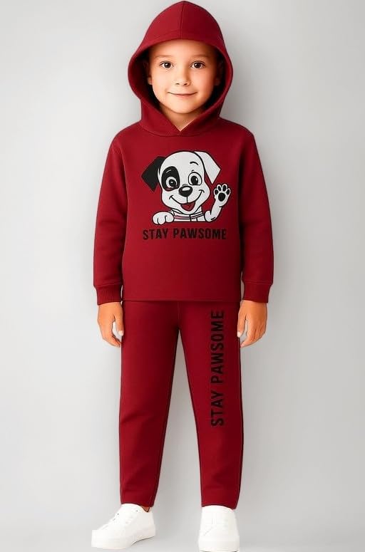 Boys Cotton Loop Knit Full-Sleeve Printed Hoodie Sweatshirt & Joggers Tracksuit | Comfortable and Stylish Coord Set for Kids & Teens