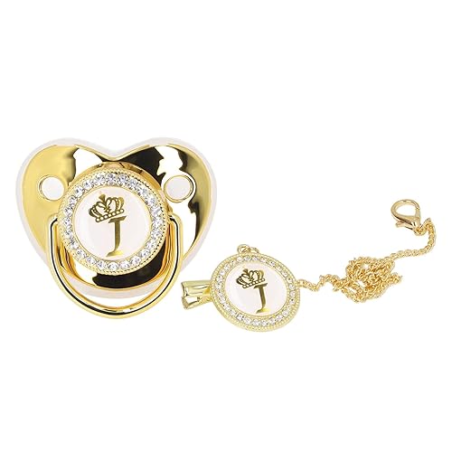 Miniatura 16 de Juego de chupetes de bebé de lujo con letra dorada con diseño de brillantes personalizados, clips, funda antipolvo para fotografía de recién