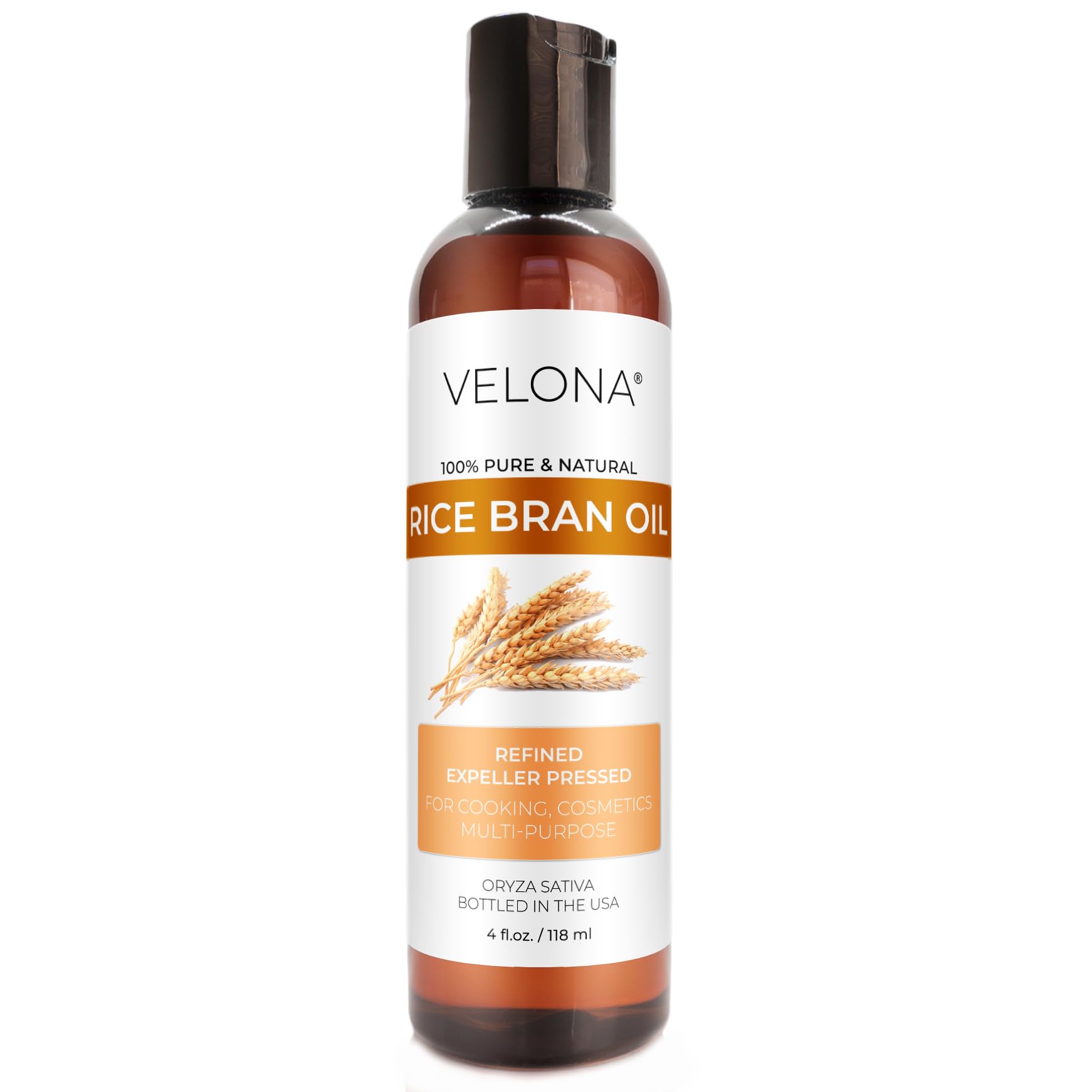 velona Rice Bran Oil 4 Fl Oz | 100% Pure and Natural Carrier Oil | Refined, Expeller Pressed | Cooking, Face, Hair, Body & Skin Care | Use Today -