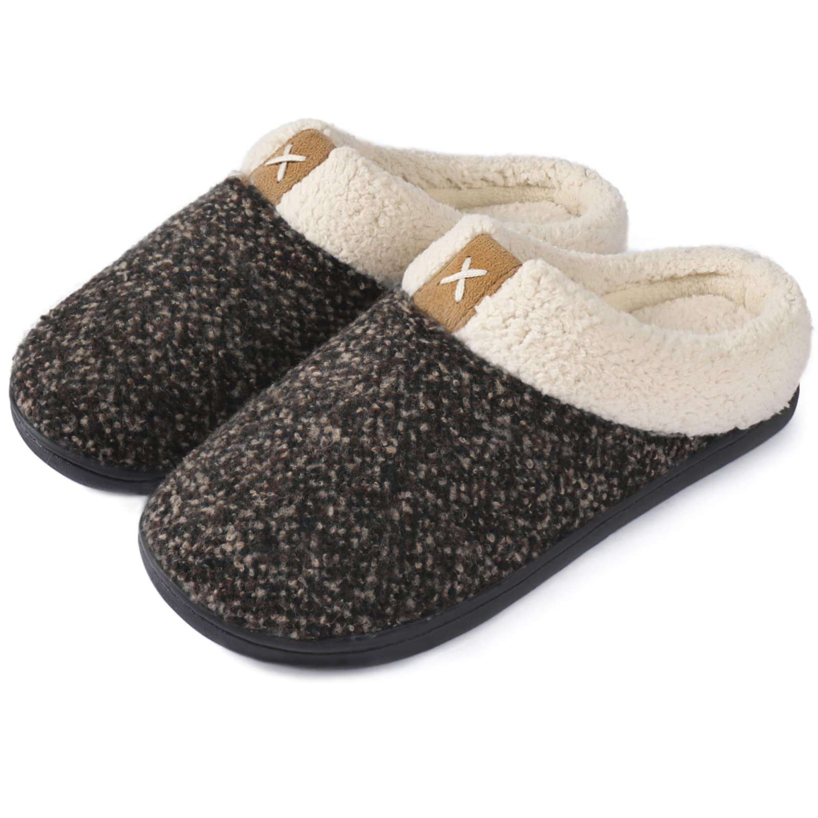 ULTRAIDEASMen's Cozy Memory Foam Slippers with Fuzzy Plush Wool-Like Lining, Slip on Clog House Shoes with Indoor Outdoor Anti-Skid Rubber Sole