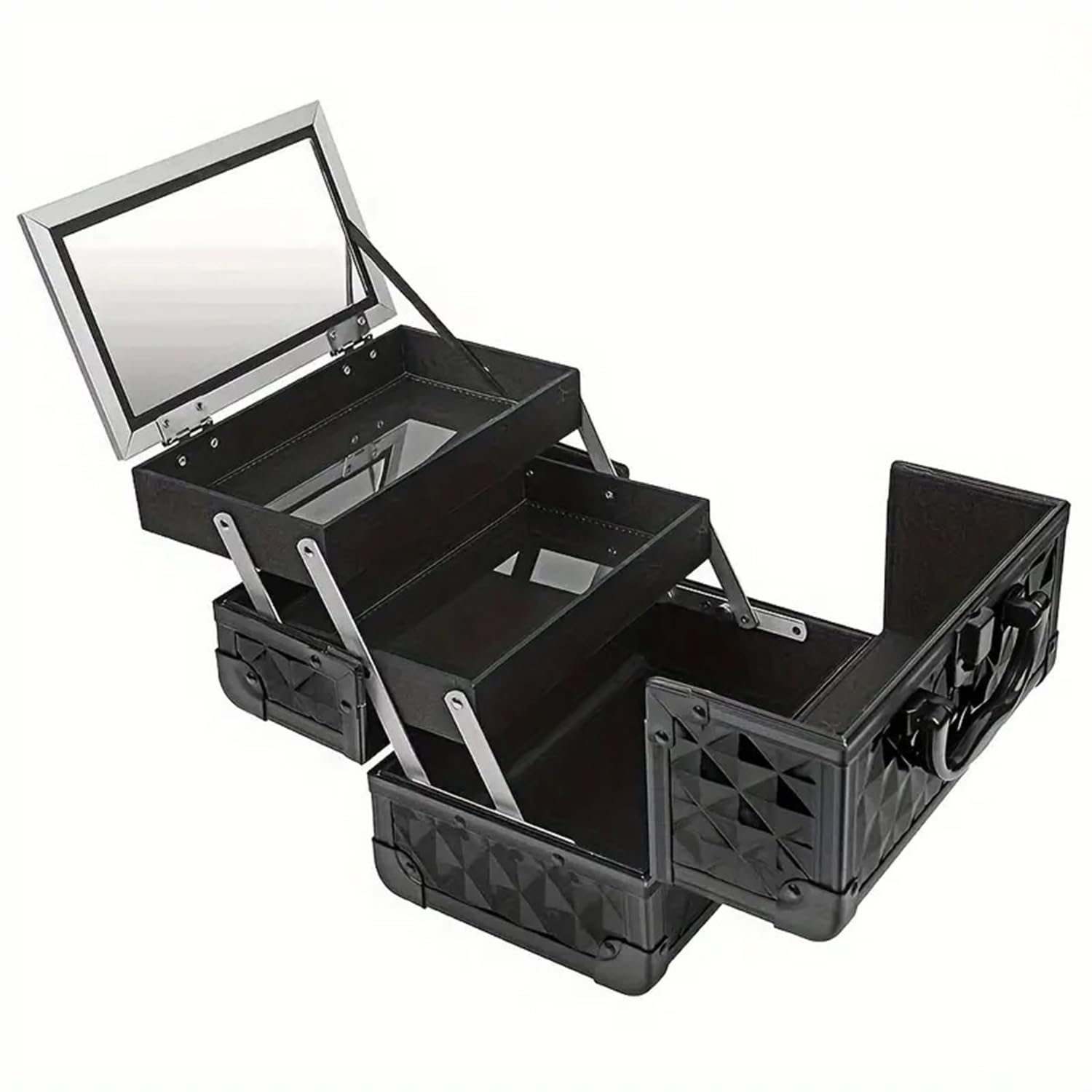 Valigetta per Il Trucco, Valigetta per Il Trucco Professionale con Specchio, espandibile a 3 Strati, Mini Beauty Case con Serratura (Nero),Nero