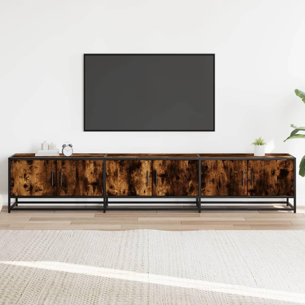 TV-Schrank Räuchereiche 210x35x41 cm, Holzwerkstoff, Metallgestell, Modernes Media-Center für Wohnzimmer, Schlafzimmer, Stauraum, Stabil