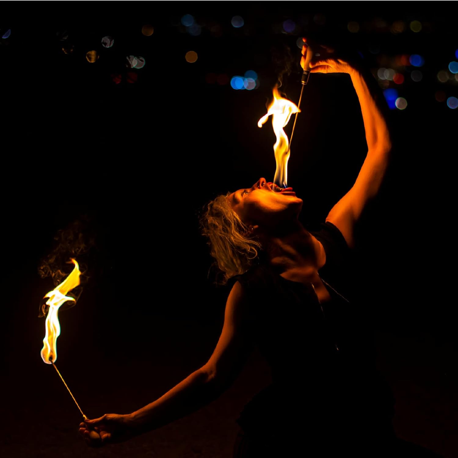 Handled Fire Eating Torch – 1 Inch Woven Kevlar MoonBlaze Head – 16 Inches Long – Set of 2– Fire Breathing, Spitting, Flow, Circus, Dance Prop – For Festivals & Performances – By FIRE MECCA