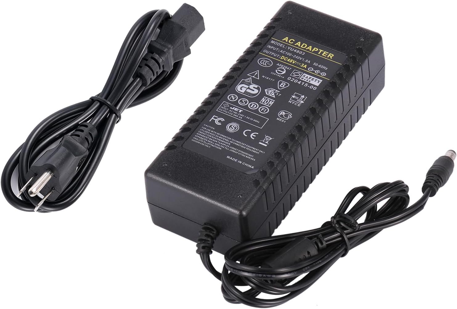 COOLM 48V 3A Power Supply Adapter 144W AC 100-240V DC 48 Volt 3 Amp Output Adaptor Interface 5.5 x 2.5mm Plug for PoE Switch PoE Injector Control Systems