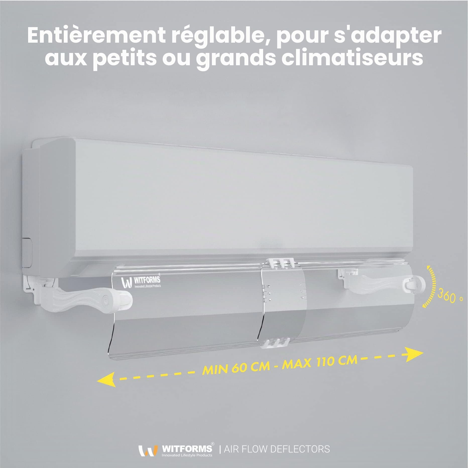 WITFORMS/PREMIUM PLUS - Déflecteur d'air AC réglable adapté aux climatiseurs split - Améliore la circulation du refroidissement et du chauffage - Longueur de ventilation (60 à 110 cm)