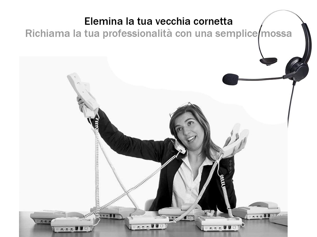A2ZWORLD VH500-RJ9 Cuffia Monoaurale RJ9 Microfono Auricolare Professionale per Telefono Fisso IP Phone Ufficio Azienda Compreso Adattatore Libera Le tue Mani