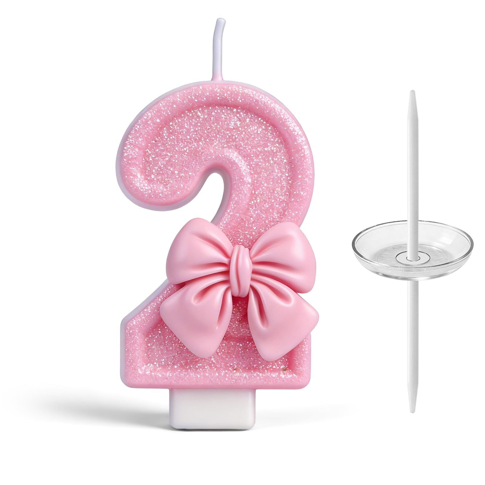 Peapin Girls Pink 2Nd Birthday Cake Topper, Butterfly Glitter Number Candle Cake Decoration, Birthday Candles, Number Candles For Cakes, Birthday Party Cake Decorations