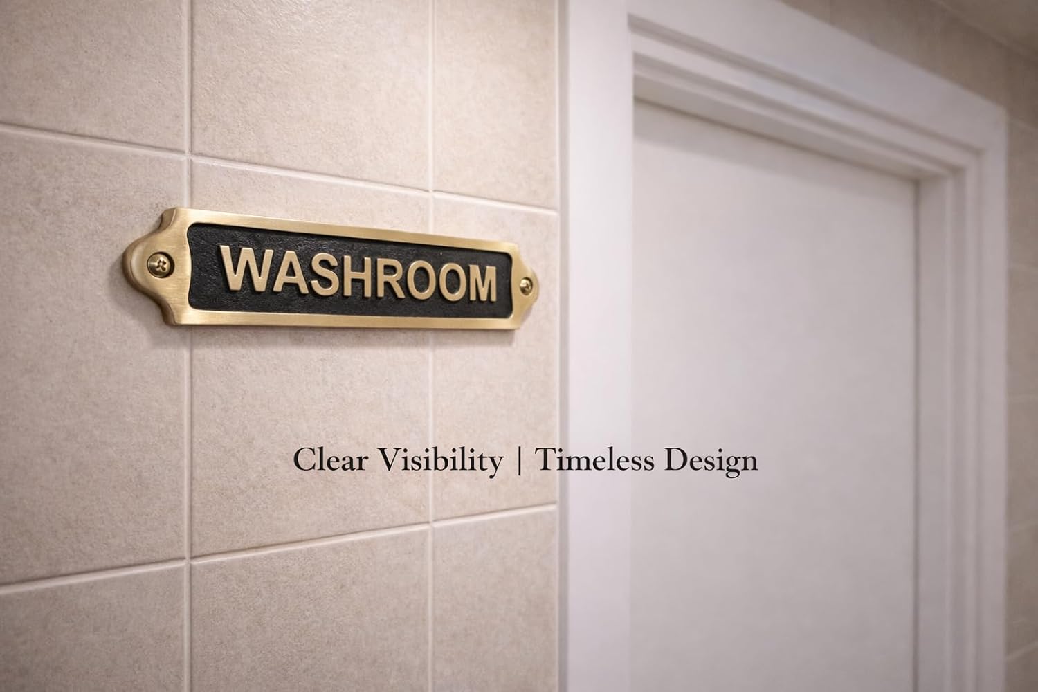 WASHROOM BRASS WITH BLACK Classic Door Sign Plaque 22 x 5 cm – Premium Wall Mounted Restroom Name Plate with Screws, Elegant Professional Bathroom Signage for Office, Shop, Restaurant, Home Decor, Ideal Housewarming ,Home Owners & Businesses – WASHROOM