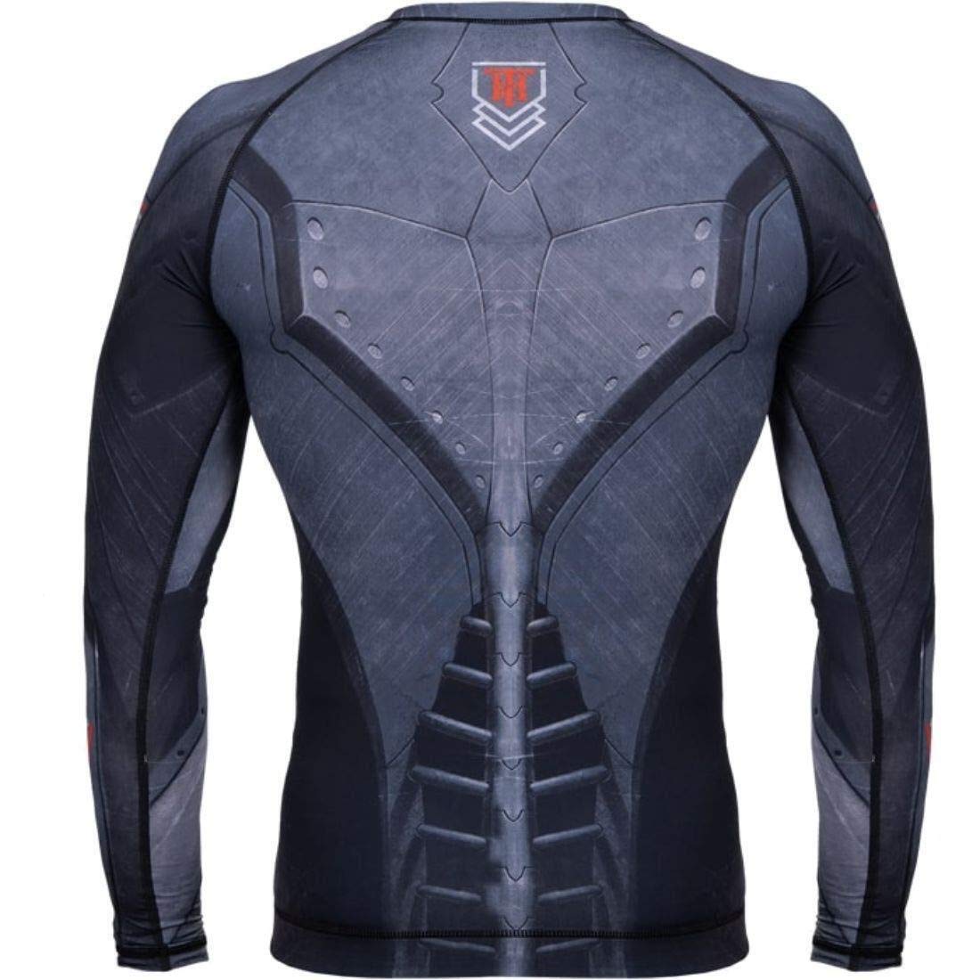 Hardcore Training Cyber 2.0 Men's Rash Guard Compression Long Sleeve MMA No-Gi Tight BJJ Grappling Base Layer Fitness Black Grey
