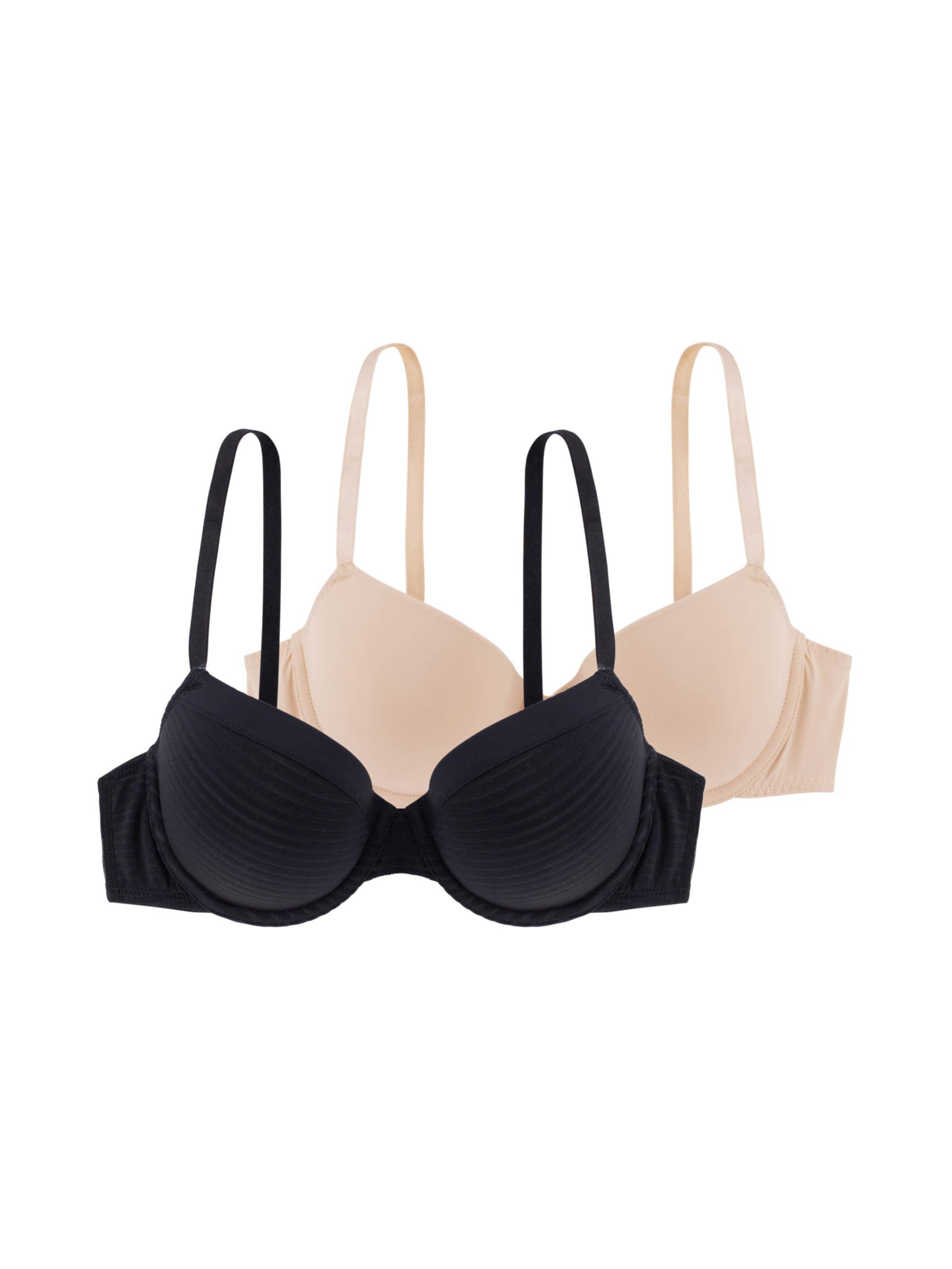 Dorina LOUISE Two-Piece Bra Set – Lightly Padded Demi Bras with Underwired Moulded Cups, Adjustable Straps, Premium Burnout Stripe Micro Fabric & Soft Micro for Comfort and Support, Black and Beige
