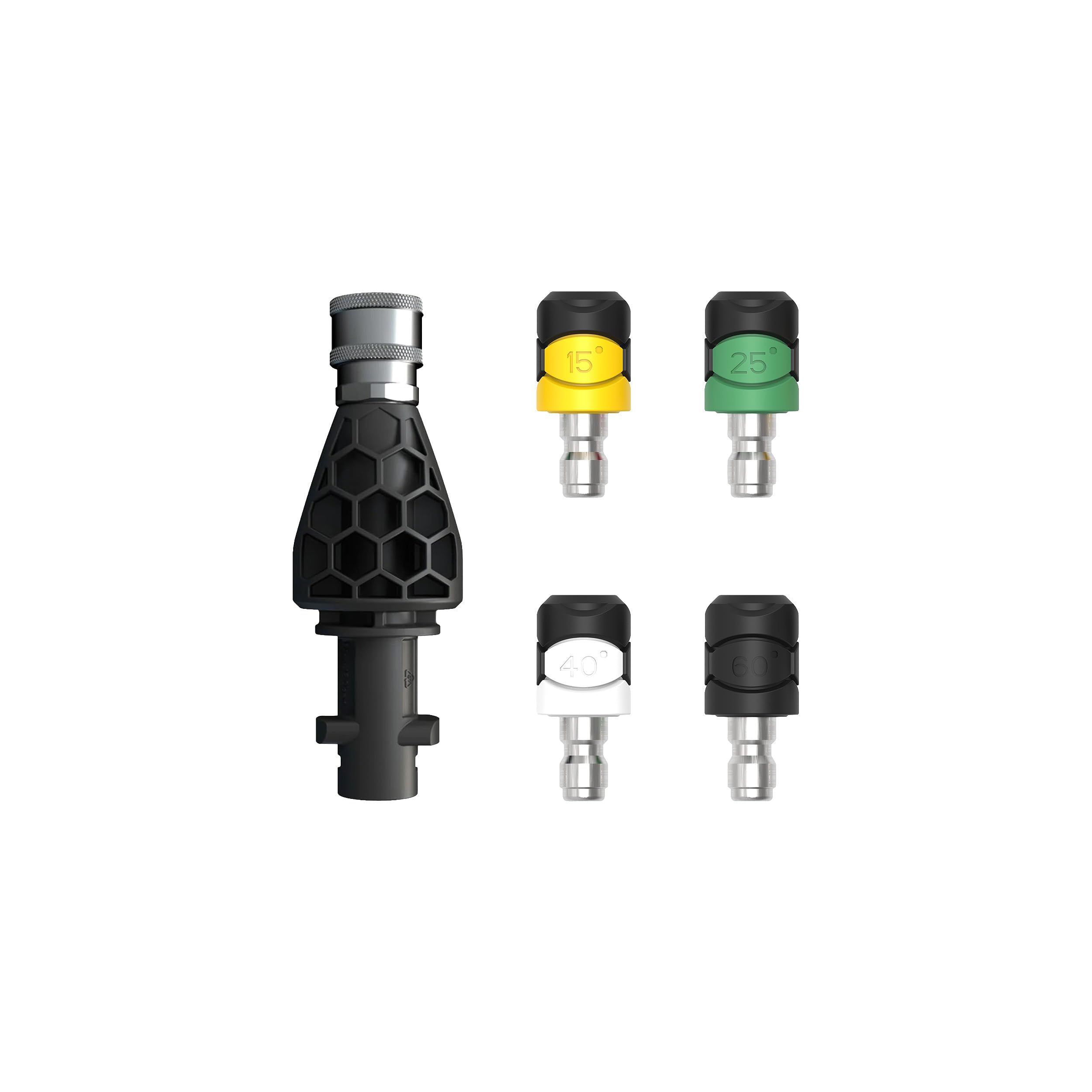 AVA Pressure Washer Nozzle Kit with Titanium Tips, Kärcher Compatible Quarter Inch Connect System, 15° 25° 40° 60° Spray Angles, Black, 150-160 Bar