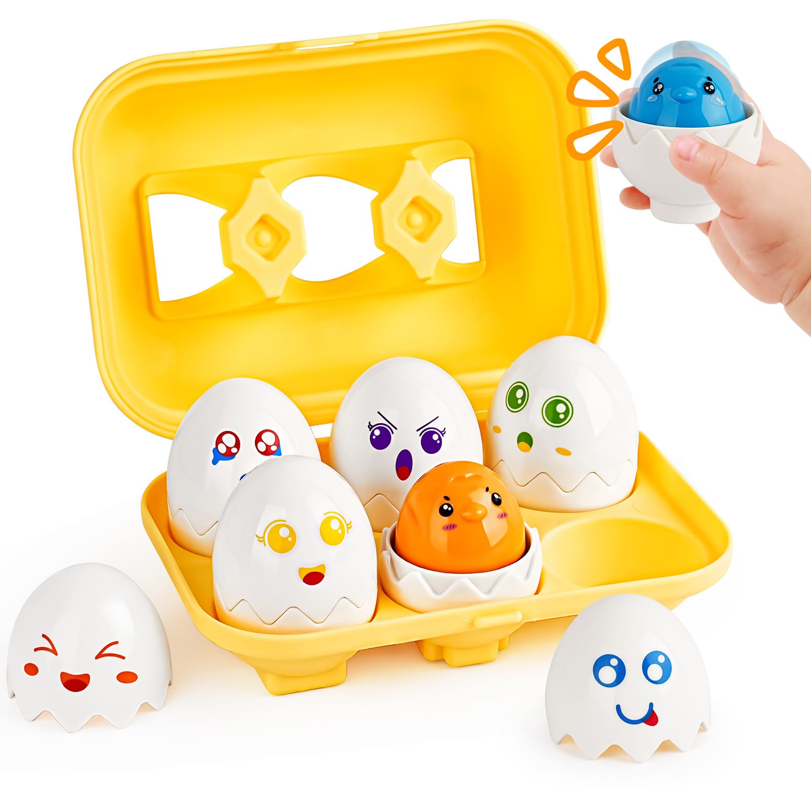 CPSYUB Toddler Matching Eggs Toys - Color Shape Sensory Sorting Toys for Toddler 1-3, Easter Montessori Learning Fine Motor Skills Travel Bingo Puzzle