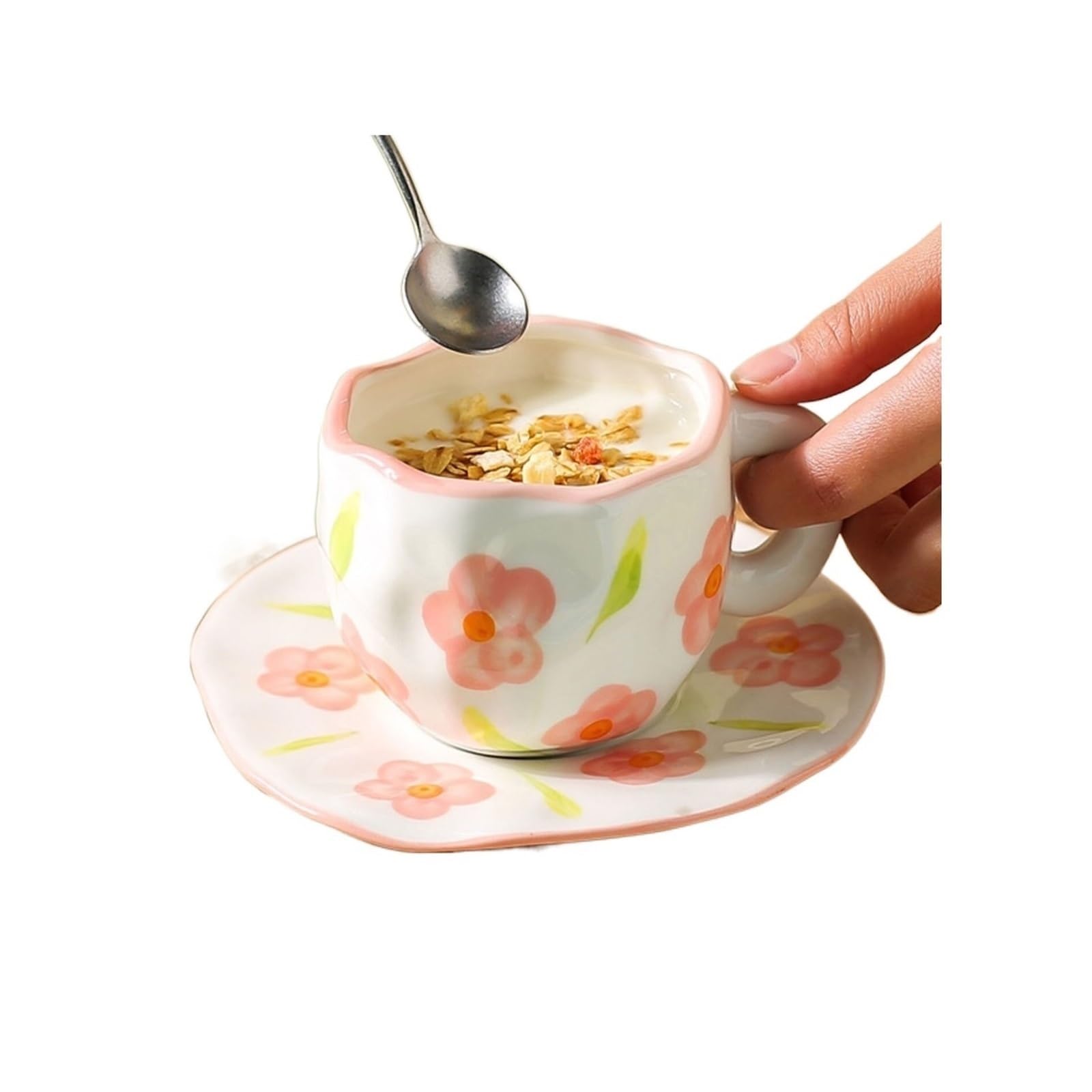 Tazza da caffè in ceramica dipinta a mano in stile retrò francese con alto aspet