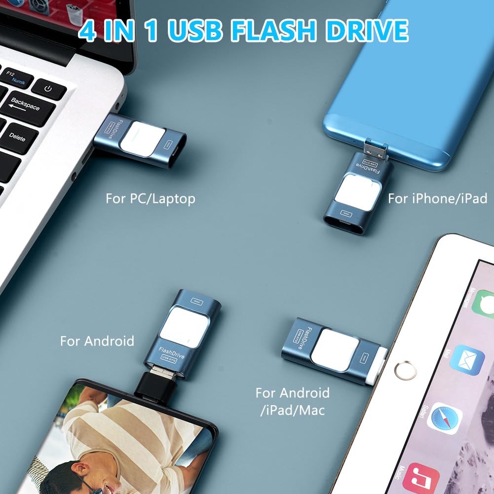 AXFEE Pamięć USB do telefonu, 4 w 1 USB 3.0 Flash Drive, 128 GB pamięć flash, zewnętrzna rozbudowa pamięci Fotostick, Memory Stick Flash Drive do telefonów z systemem Android, PC, Pad, kopiowanie