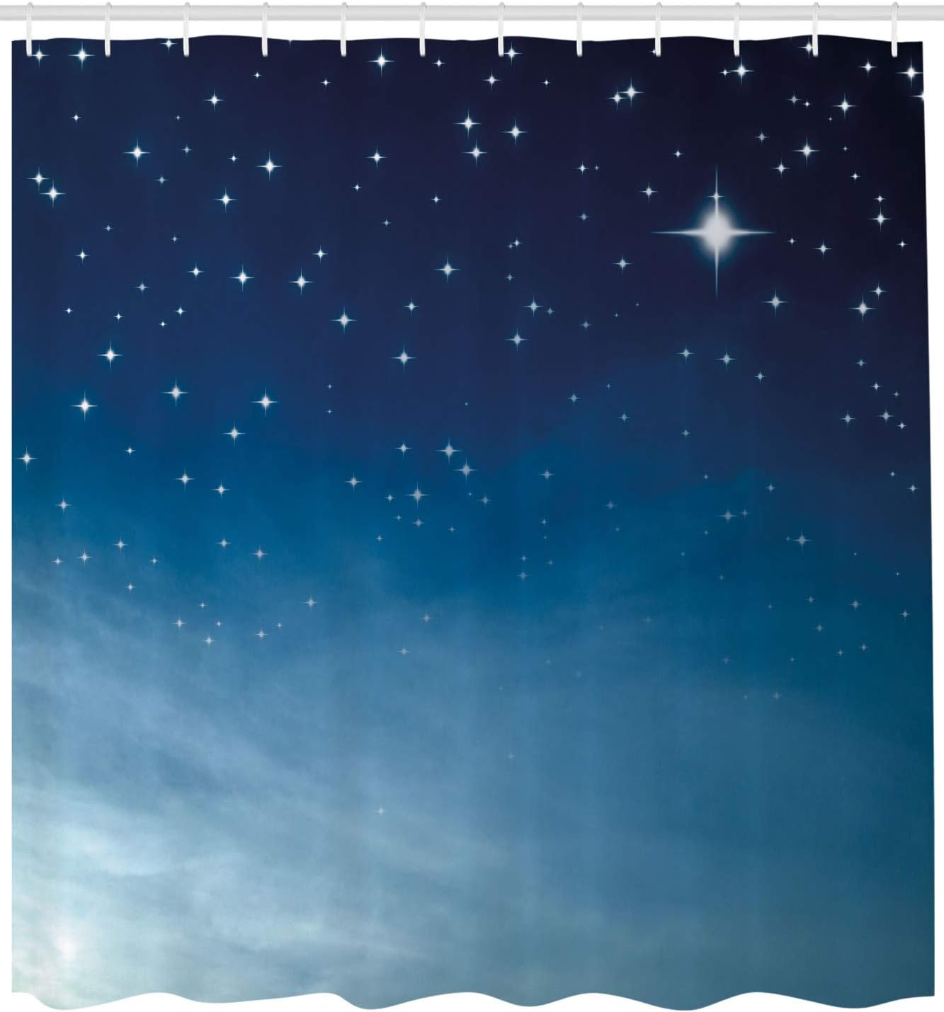 Ambesonne Night Shower Curtain, Ombre Inspired Sky Vibrant Stars Universe Astronomy Exploration, Cloth Fabric Bathroom Decor Set with Hooks, 69" W x 84" L, Pale Blue Dark Blue