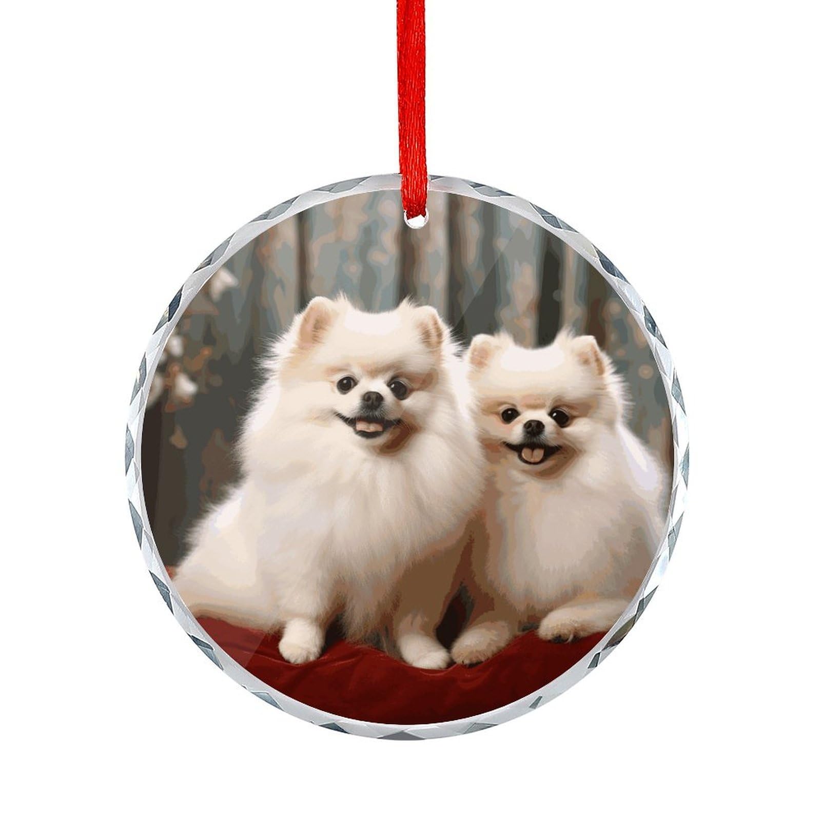 Btcowzrv Style Short-Haired Pomeranian Dog Round Ornament Hanging Pendant Decor