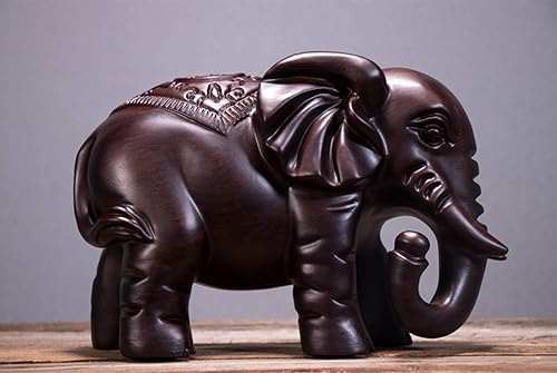 Estatua de elefante de madera de ébano negro natural, Feng Shui, figura de madera de la suerte, escultura de madera de la suerte, decoración de