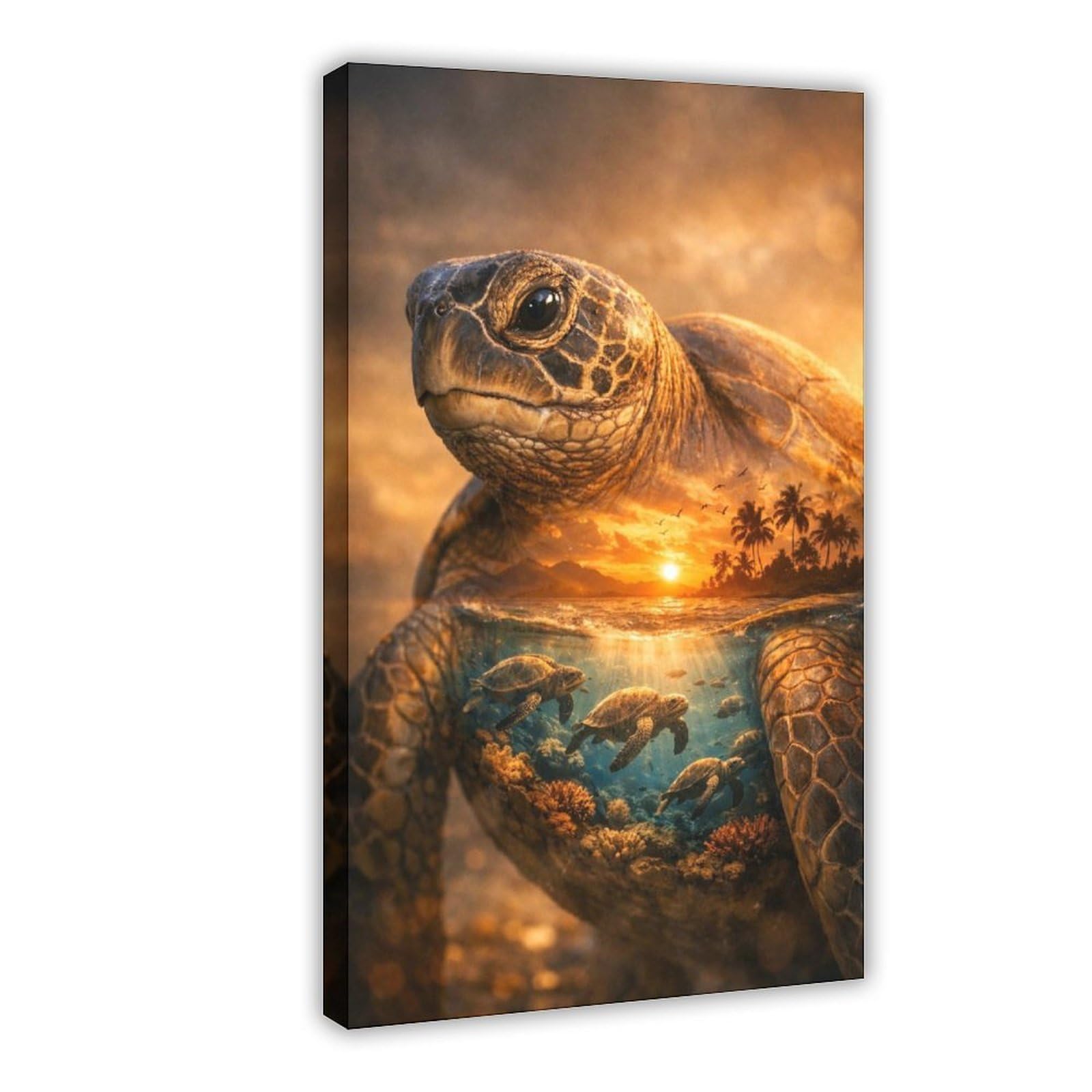 MRYCQ Sea Turtle Sunset Poster Canvas Poster for Bedroom Decor Gift