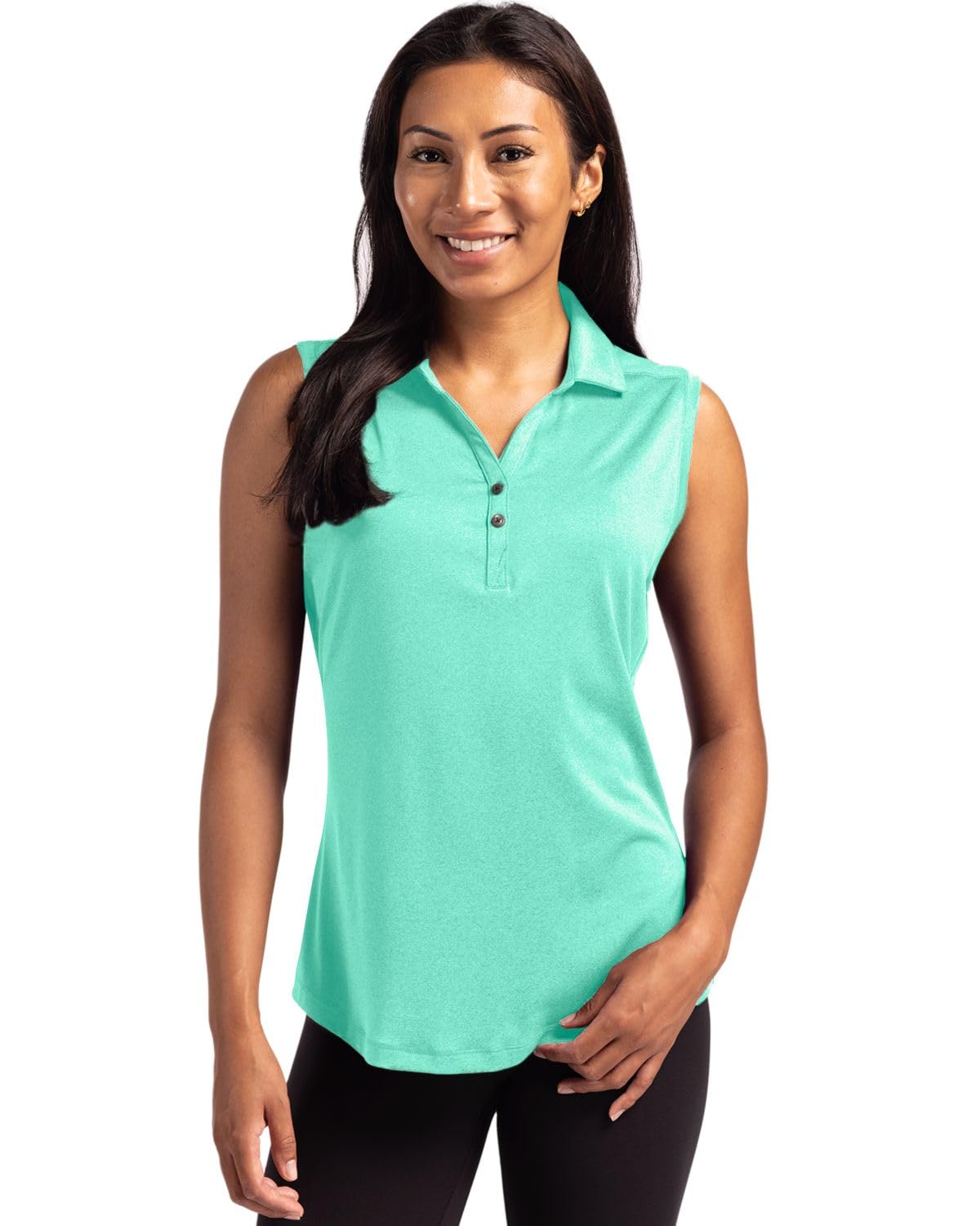Cutter & Buck Women's Fresh Mint Heather Forge Eco Stretch Recycled Sleeveless Polo, Xxl