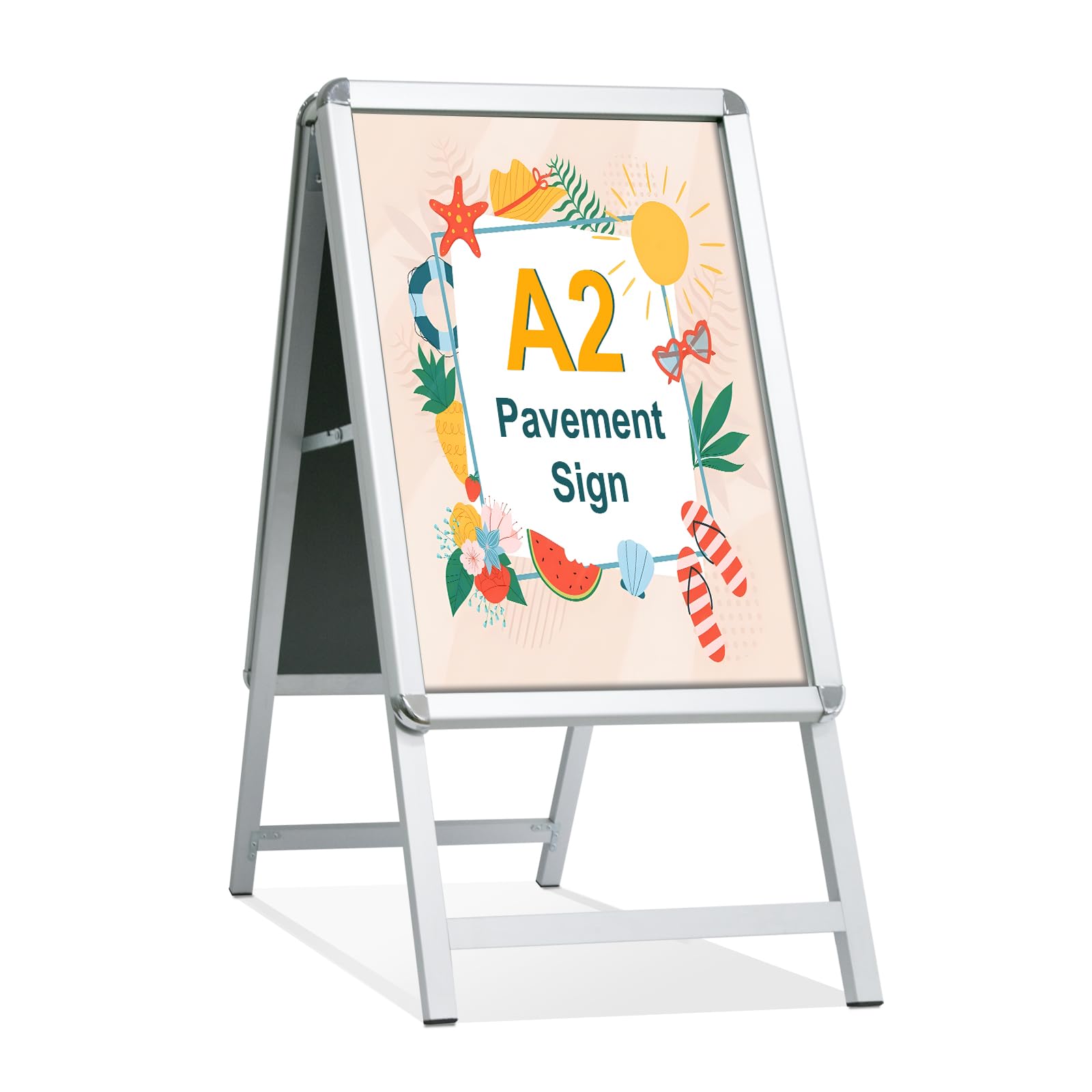 STANDNEE Pavement Sign Frame Sign Board Double Sided Display A-Board Poster Stand Sign Holder for Advertising (Silver-A2)