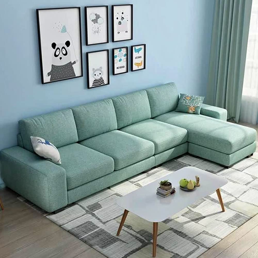BRAXTON Simon 5 Seater L Shape Sofa for Living Room (Green Fabric) Right Side