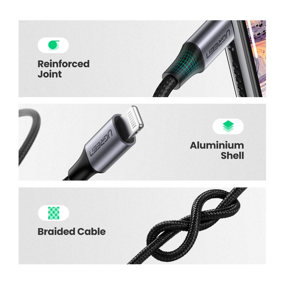 Ugreen MFi Lightning to 3.5mm Örgülü Ses Kablosu 1 Metre