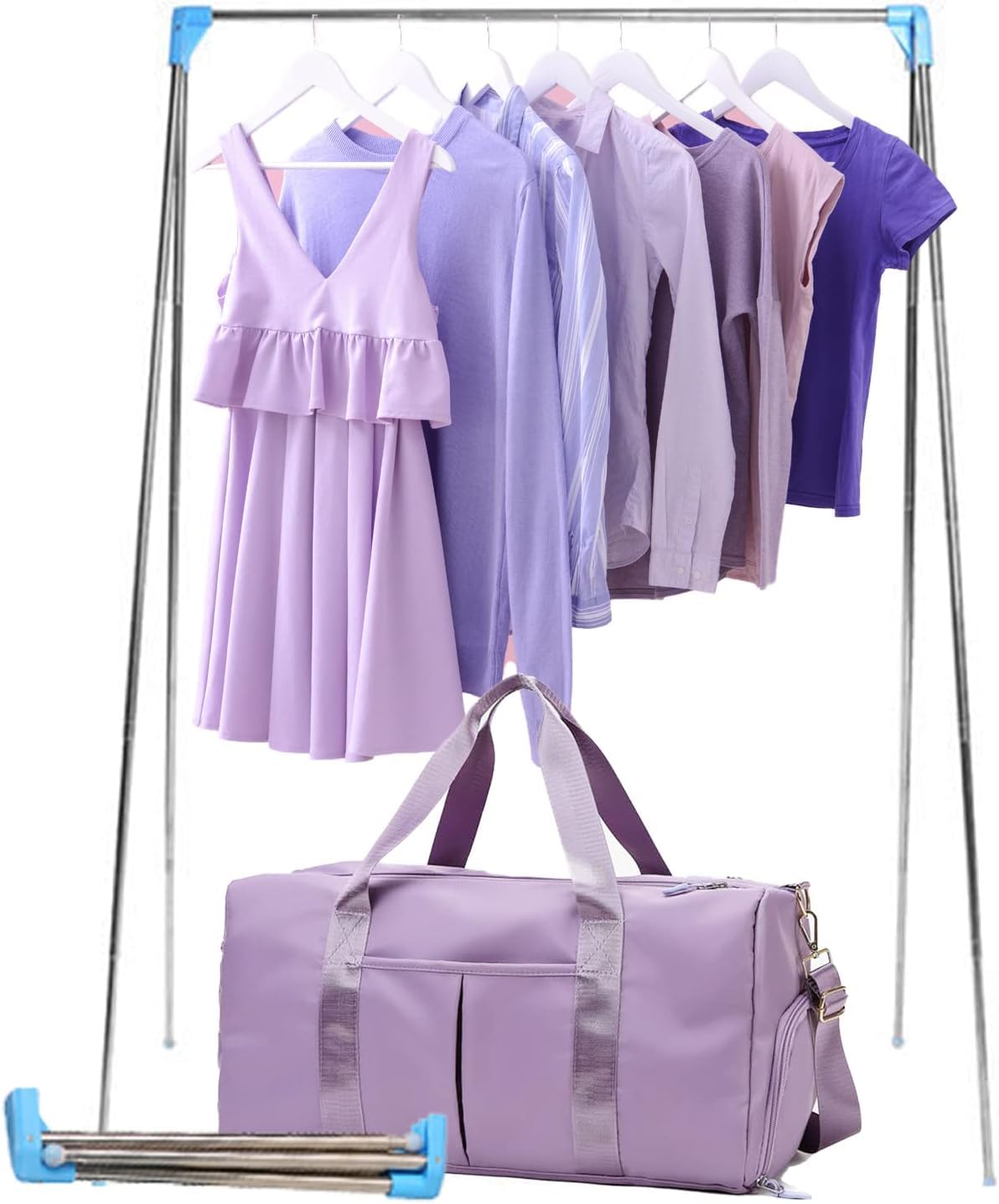 Sports Gym Bag Dance Bag Carry On Weekender Bag for Girls Teen Women, Waterproof Travel Duffle bag with Wet Pocket and Shoe Compartment (Purple, Bag + Garment Rack)