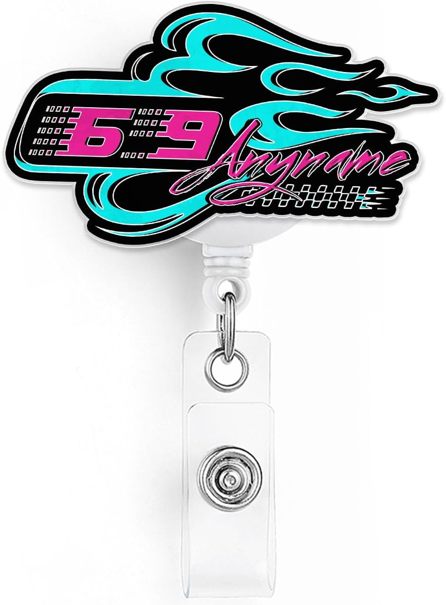 Personalized Racer Name and Number Cool Speed Car Race Dirt Bike Badge Reel