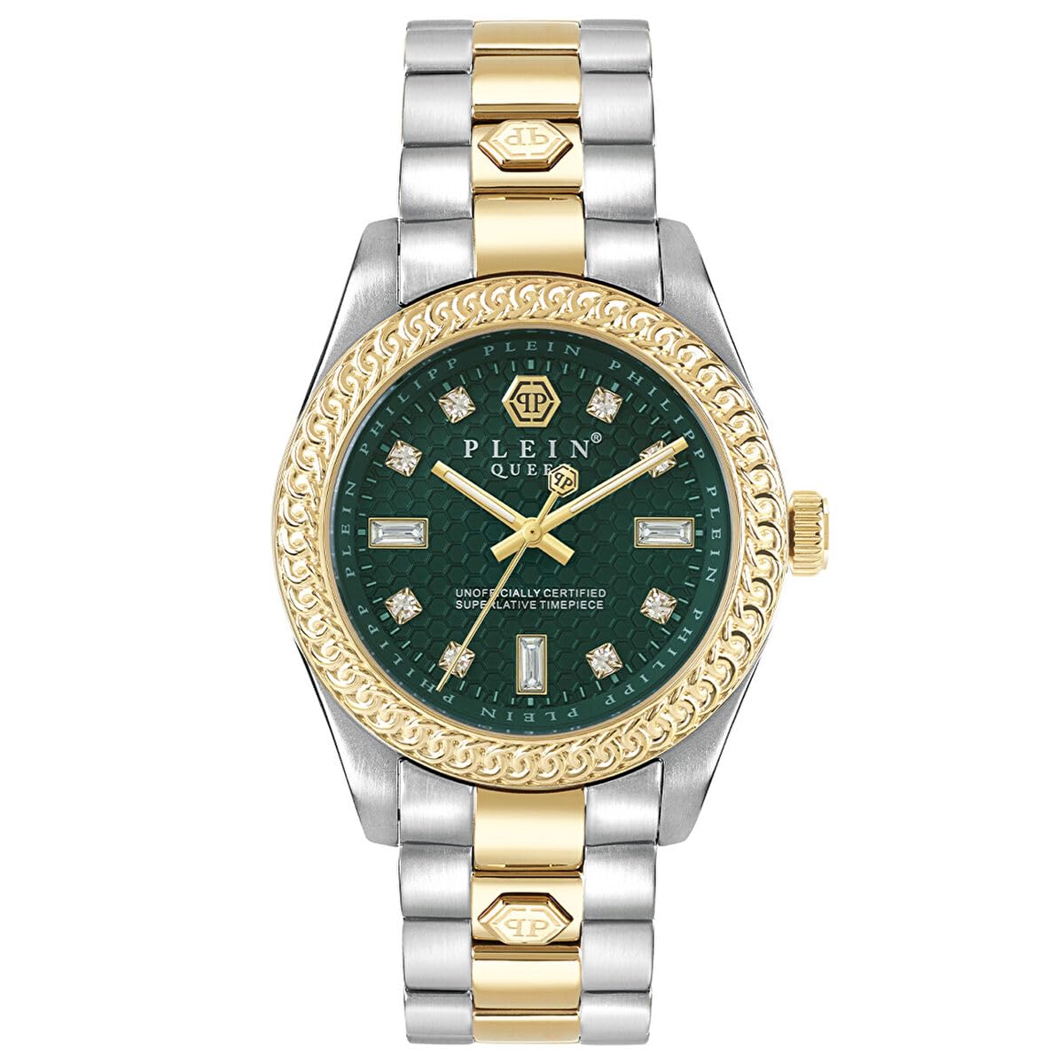 Philipp Plein Montre analogique à Quartz pour Femme Queen Crystal, Bicolore/​Vert - Pwdaa0421, Bracelet