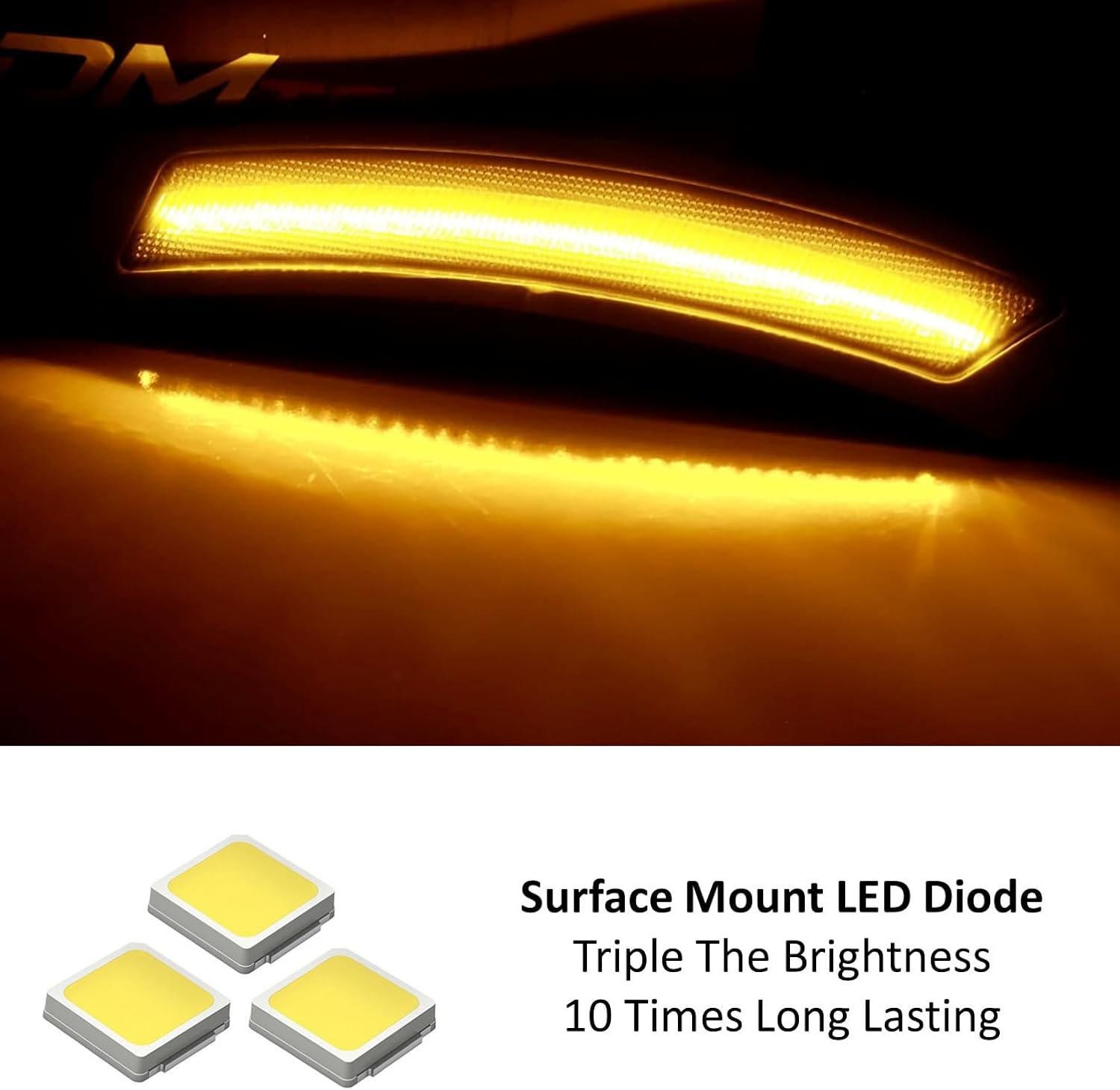 iJDMTOY Dark Smoked Lens Amber Full LED Strip Bumper Reflector Replace Side Marker Light Kit Compatible With 2007-2012 BMW E92/E93 3 Series 2-Door, Replace OEM Amber Front Reflectors
