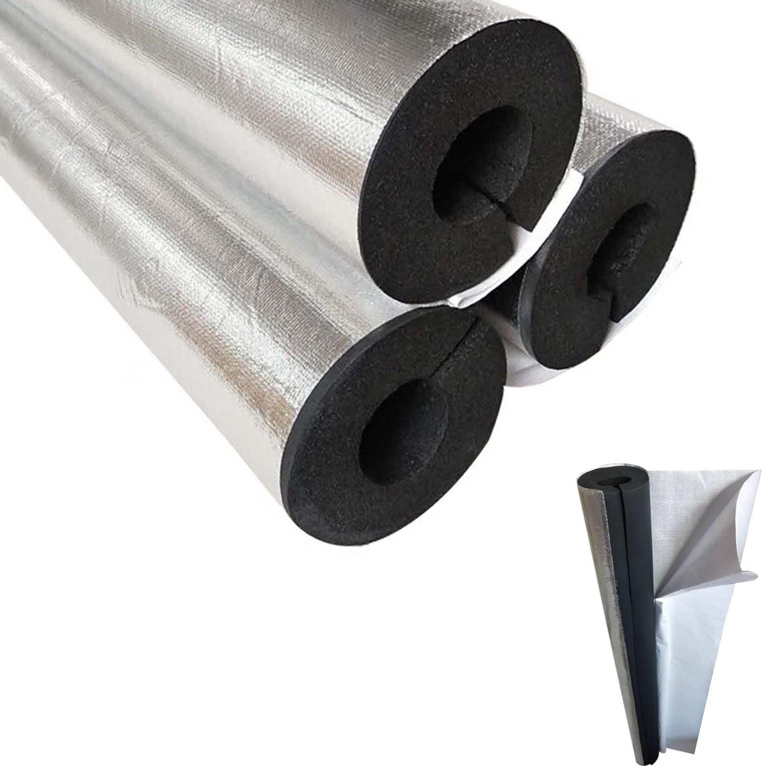 Tubo de Espuma Fundas de Aislamiento Térmico para Tuberías Exteriores Coquilla Aislante de Papel Aluminio Autoadhesivo para Tubos Agua Y Calefacción (ID) 219mm x (T) 30mm x (L) 0.95m